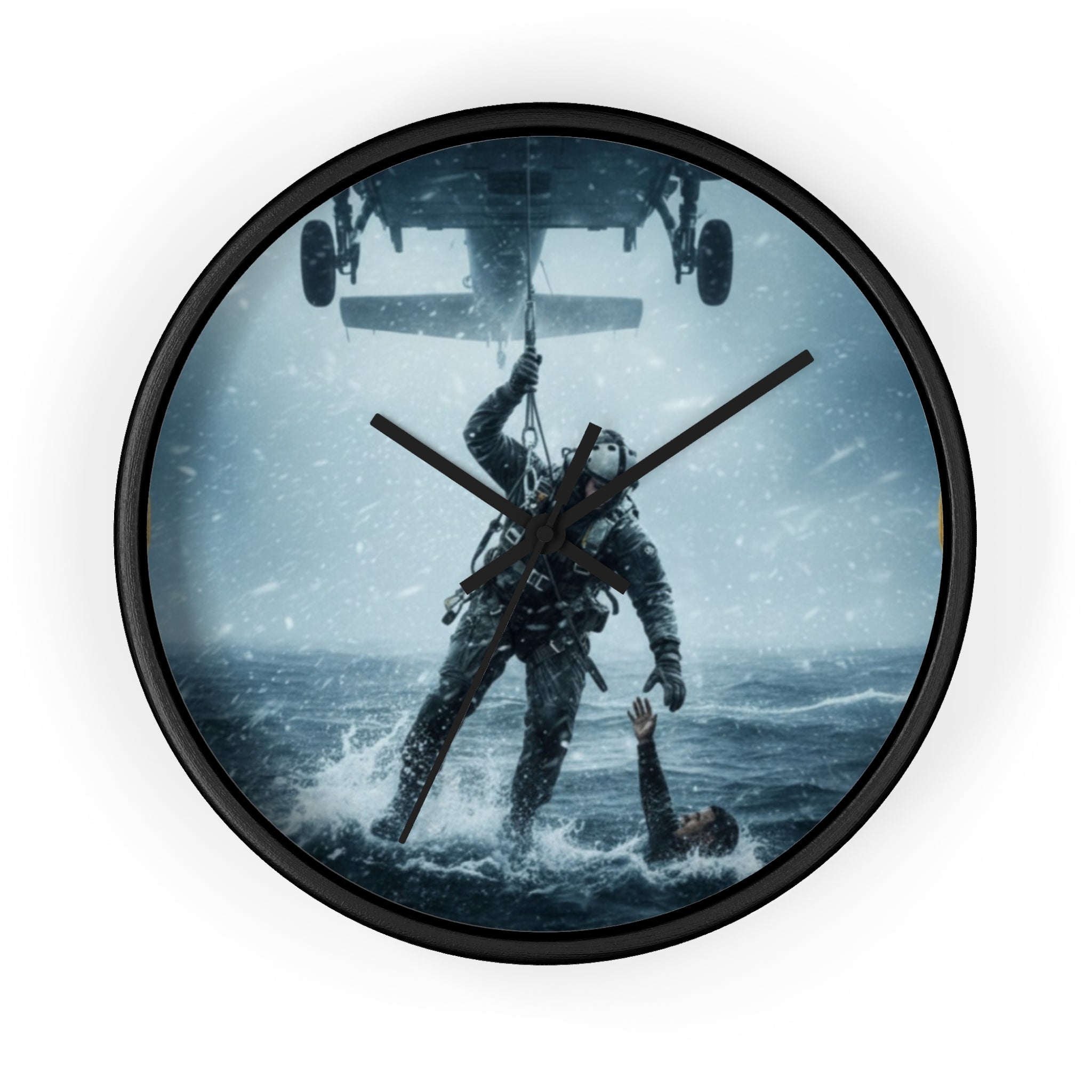 Rescue at Sea Wall Clock — Military Helicopter Lifesaver Marine Rescue Clock
