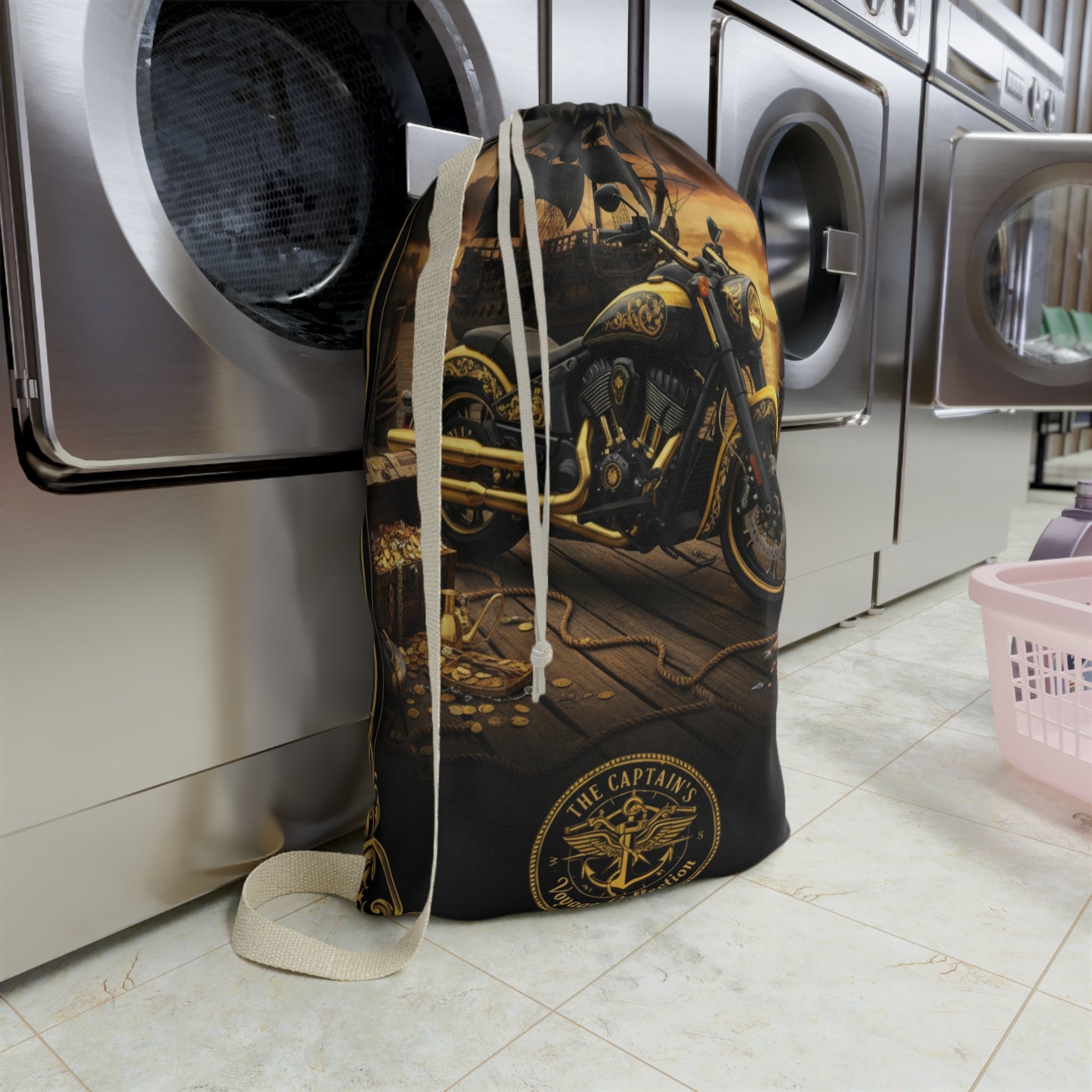 Nautical Pirate Ship Laundry Bag — Vintage Sea Captain Design