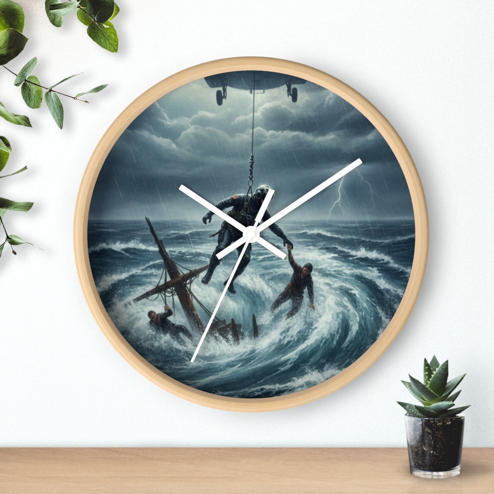 Wall Clock - Dramatic Rescue at Sea Nautical Storm Art Clock