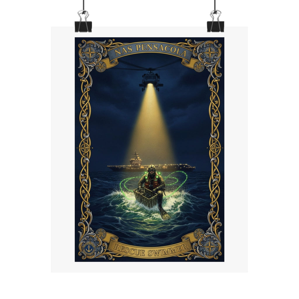 Nautical Rescue Matte Poster — Lighthouse Search & Shipwreck Scene