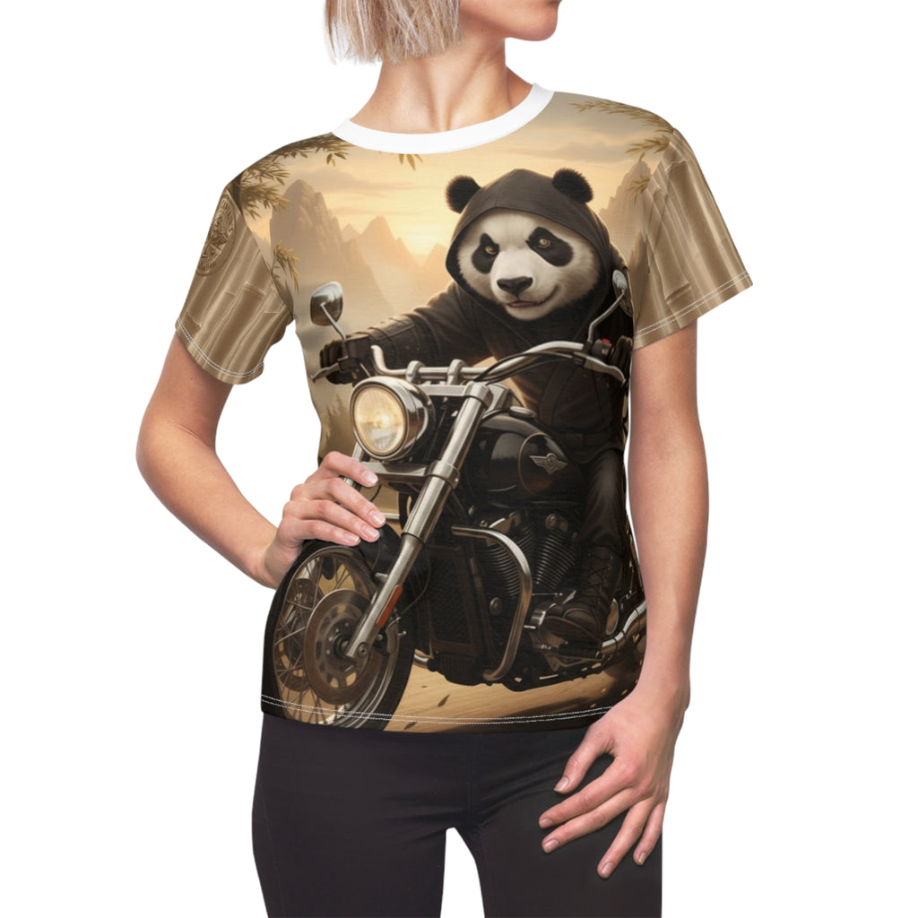 Panda Biker Women's Tee – Motorcycle Riding Panda All-Over Print Shirt