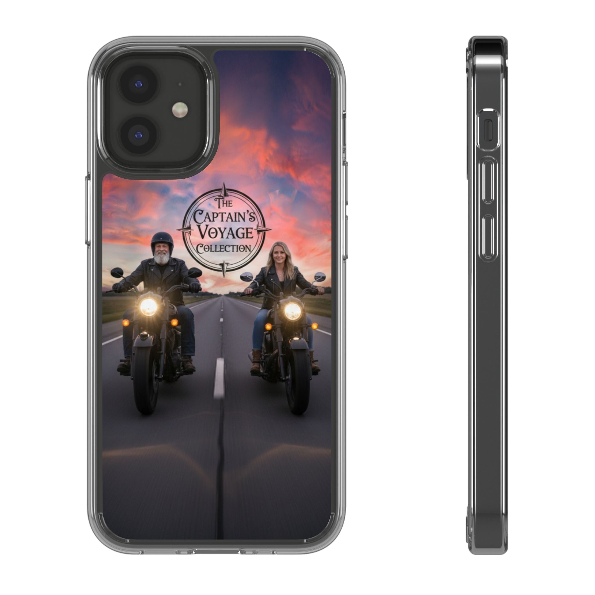 Clear Phone Case — 'The Captain's Voyage Collection' Motorcycle Sunset Design