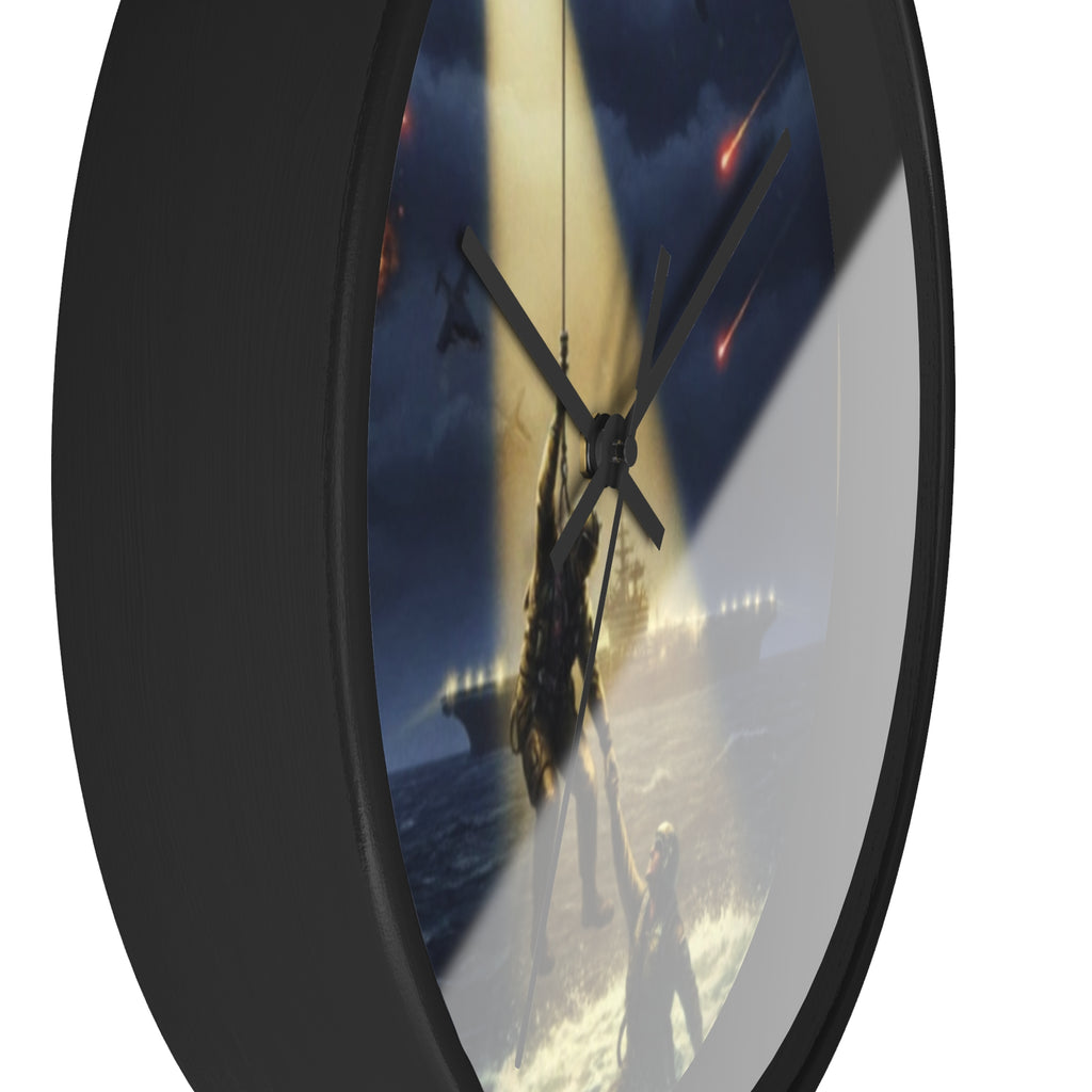 Rescue at Dawn Wall Clock — Military Helicopter Sea Rescue Scene