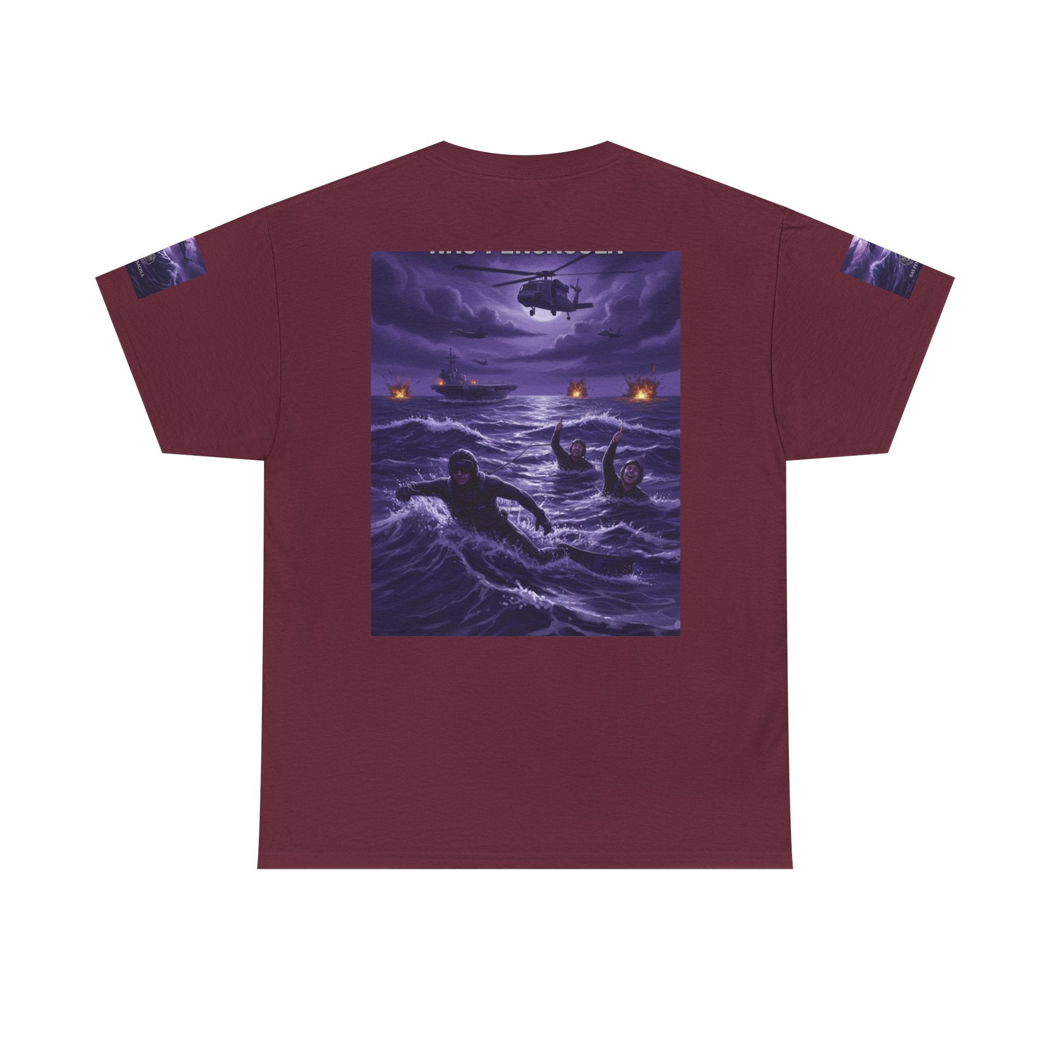 Rescue Night Tee — Purple Helicopter Sea Rescue Graphic T-Shirt