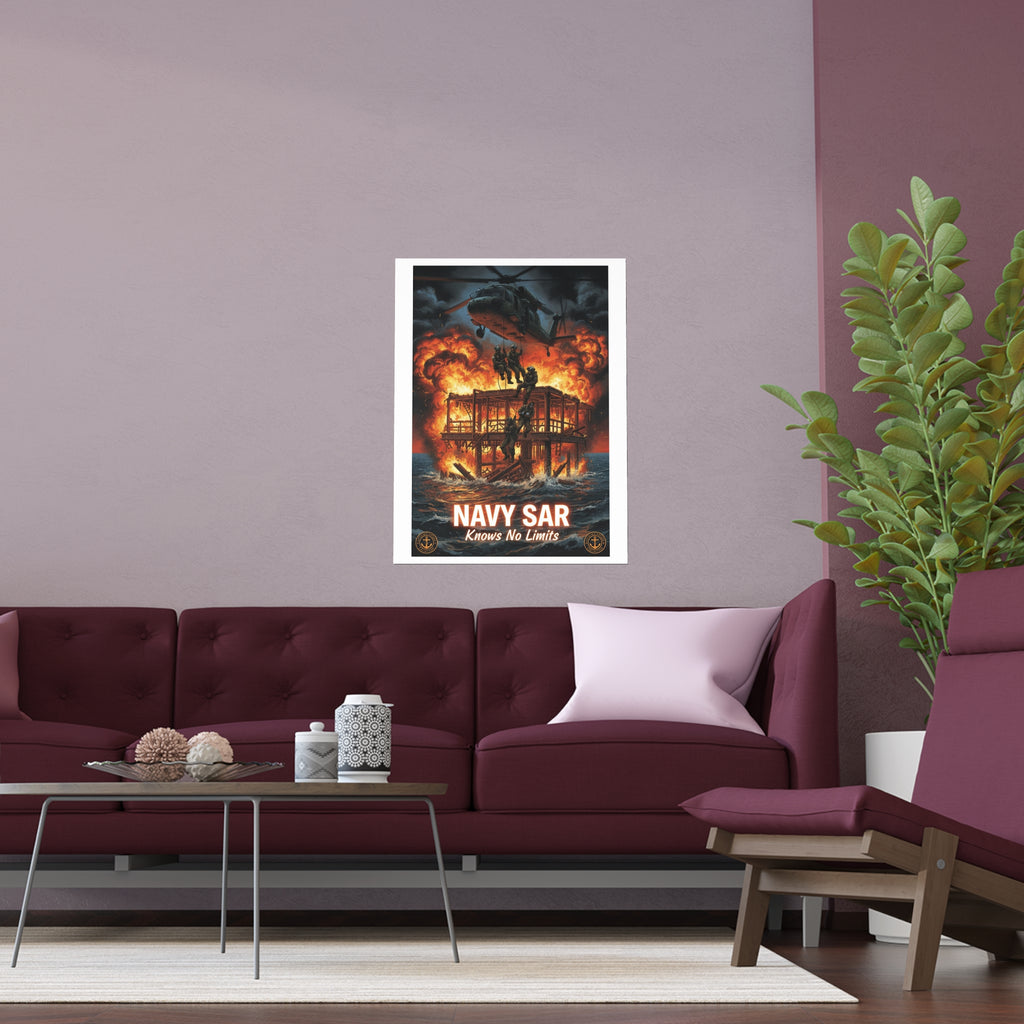 Navy SAR 'Knows No Limits' Rescue Poster - Indoor/Outdoor Silk Print