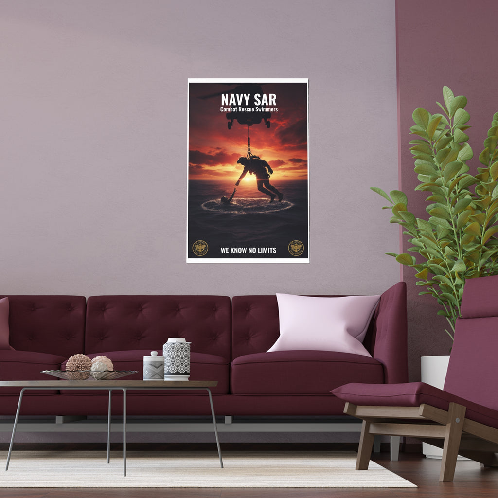 Navy SAR Combat Rescue Swimmers Silk Poster – Military Helicopter Rescue Wall Art