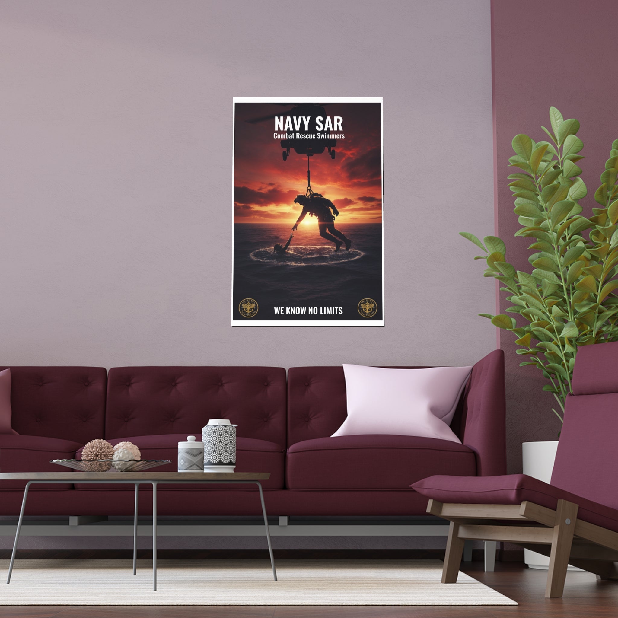 Navy SAR Combat Rescue Swimmers Silk Poster – Military Helicopter Rescue Wall Art