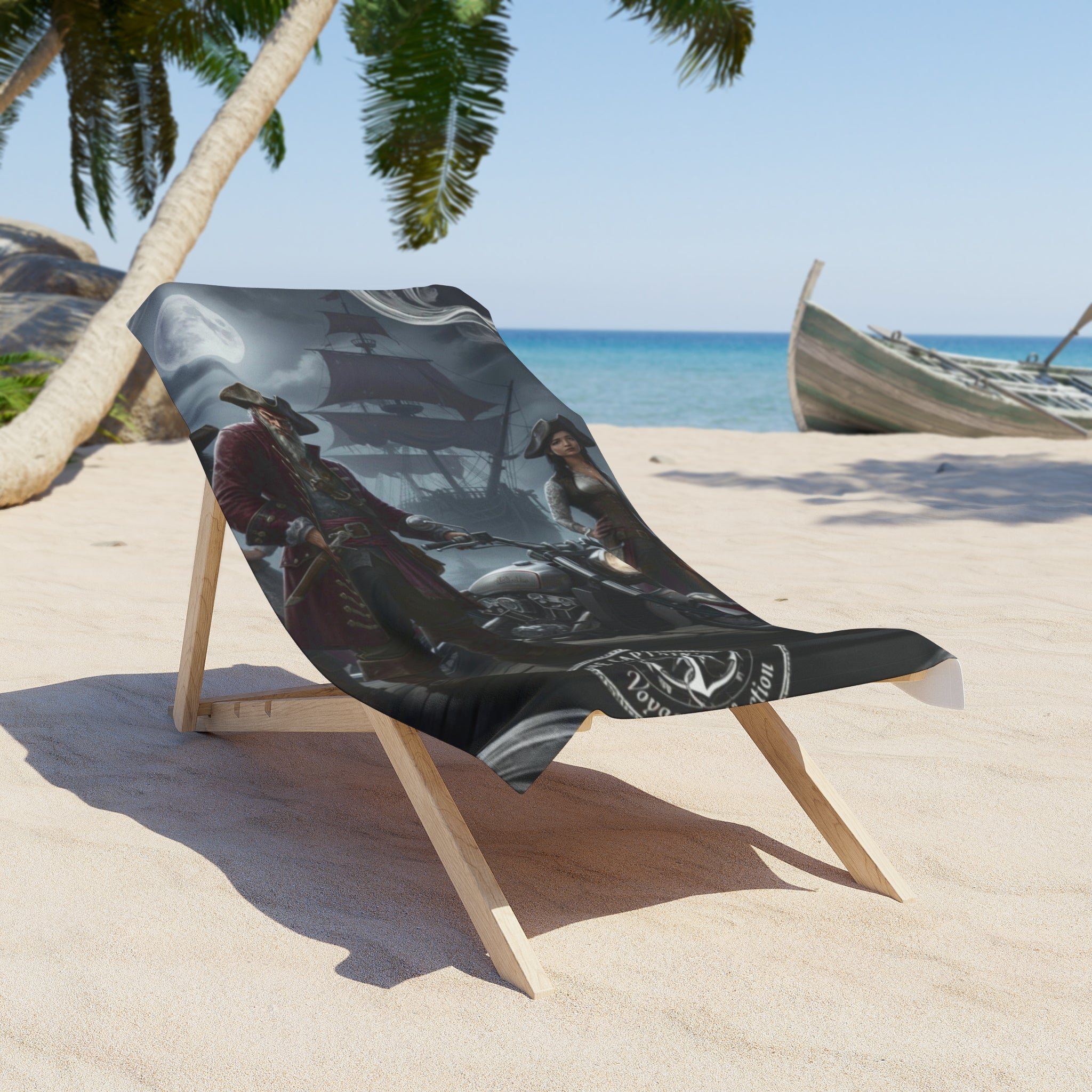 Pirate Night Beach Towel — Gothic Captain & Ship Scene