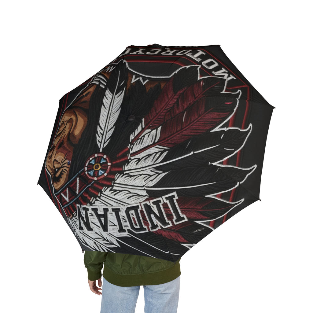 Foldable Umbrella — Native Warrior Graphic, Semi-Automatic Compact Rain Umbrella