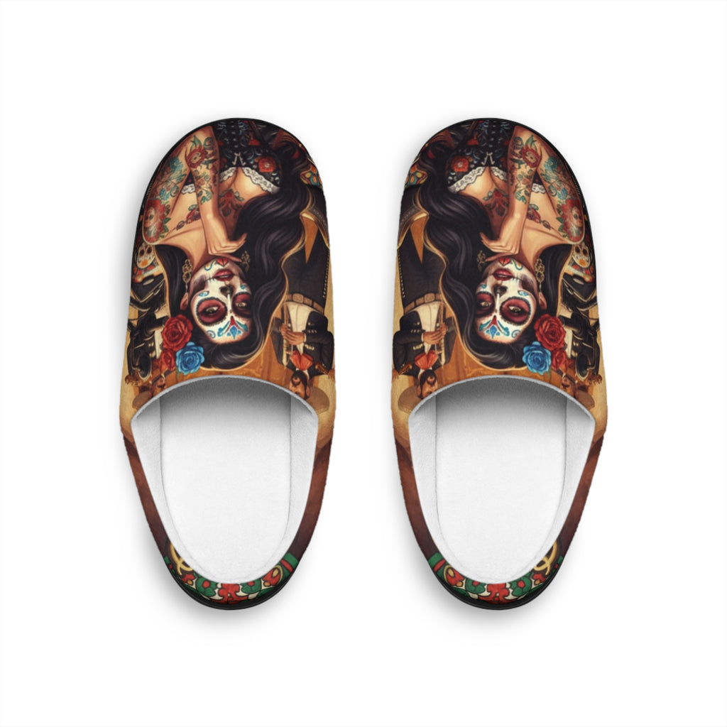 Day of the Dead Men’s Indoor Slippers – Sugar Skull Tattoo Art Design