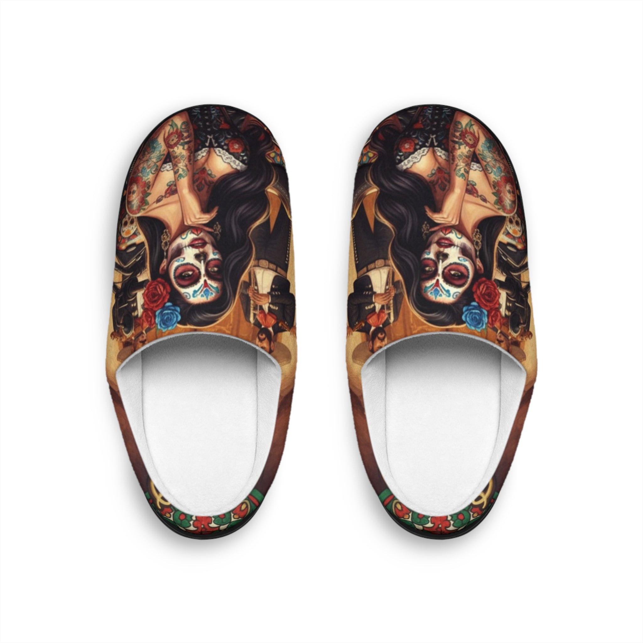Day of the Dead Men’s Indoor Slippers – Sugar Skull Tattoo Art Design
