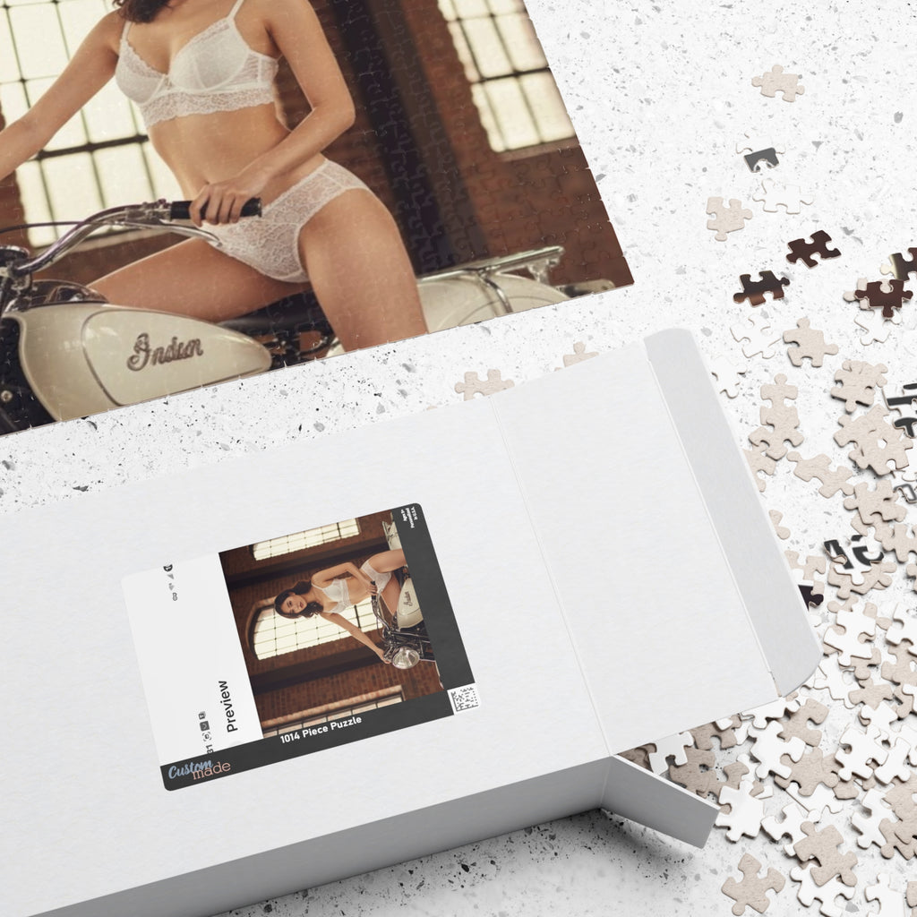 Vintage Motorcycle Pin-Up Puzzle – 520/1014 Piece Photo Jigsaw