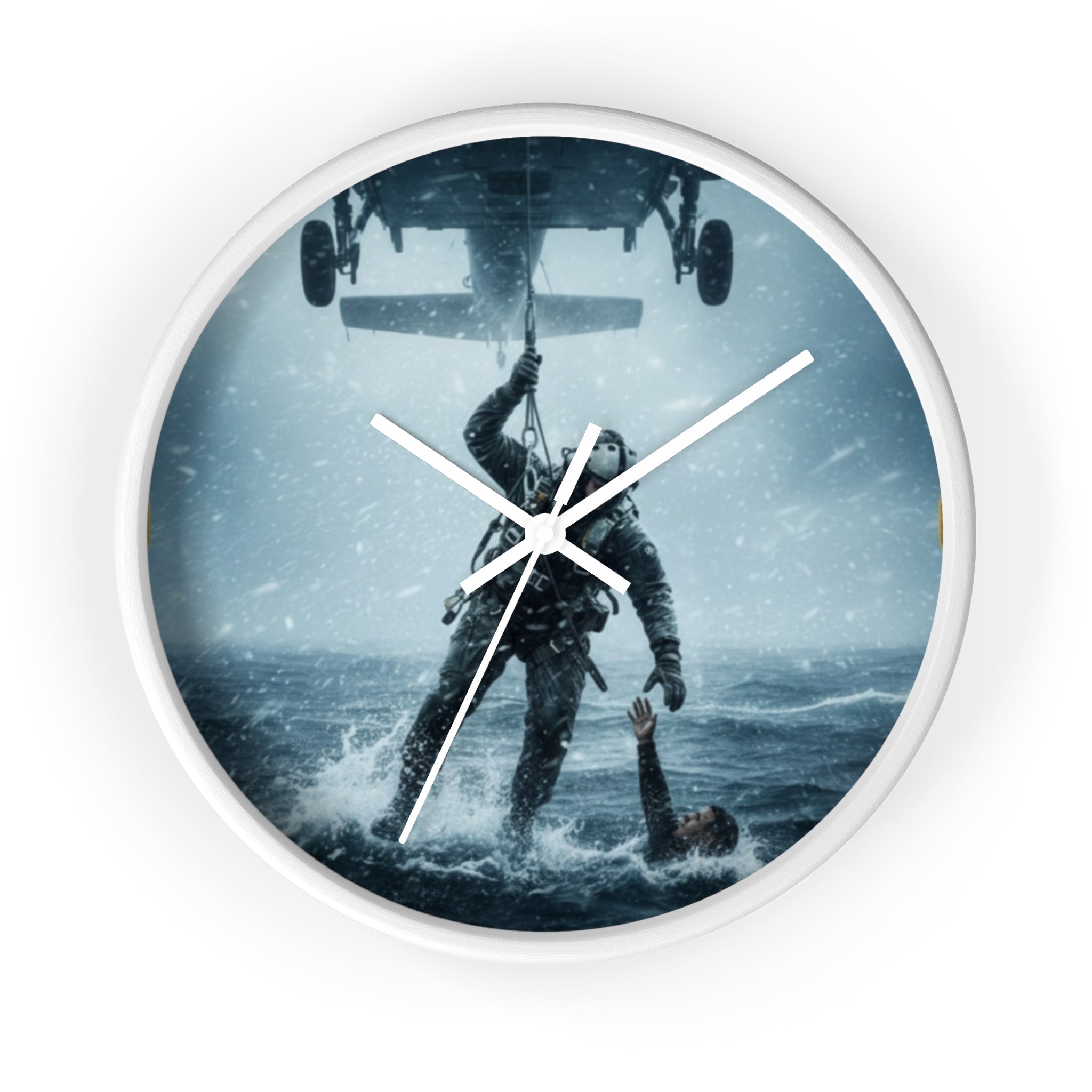 Rescue at Sea Wall Clock — Military Helicopter Lifesaver Marine Rescue Clock