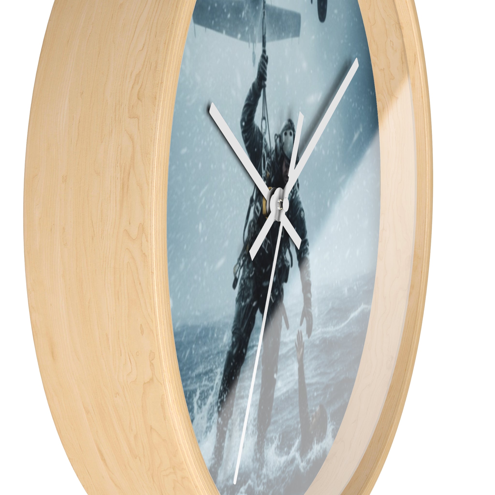 Rescue at Sea Wall Clock — Military Helicopter Lifesaver Marine Rescue Clock