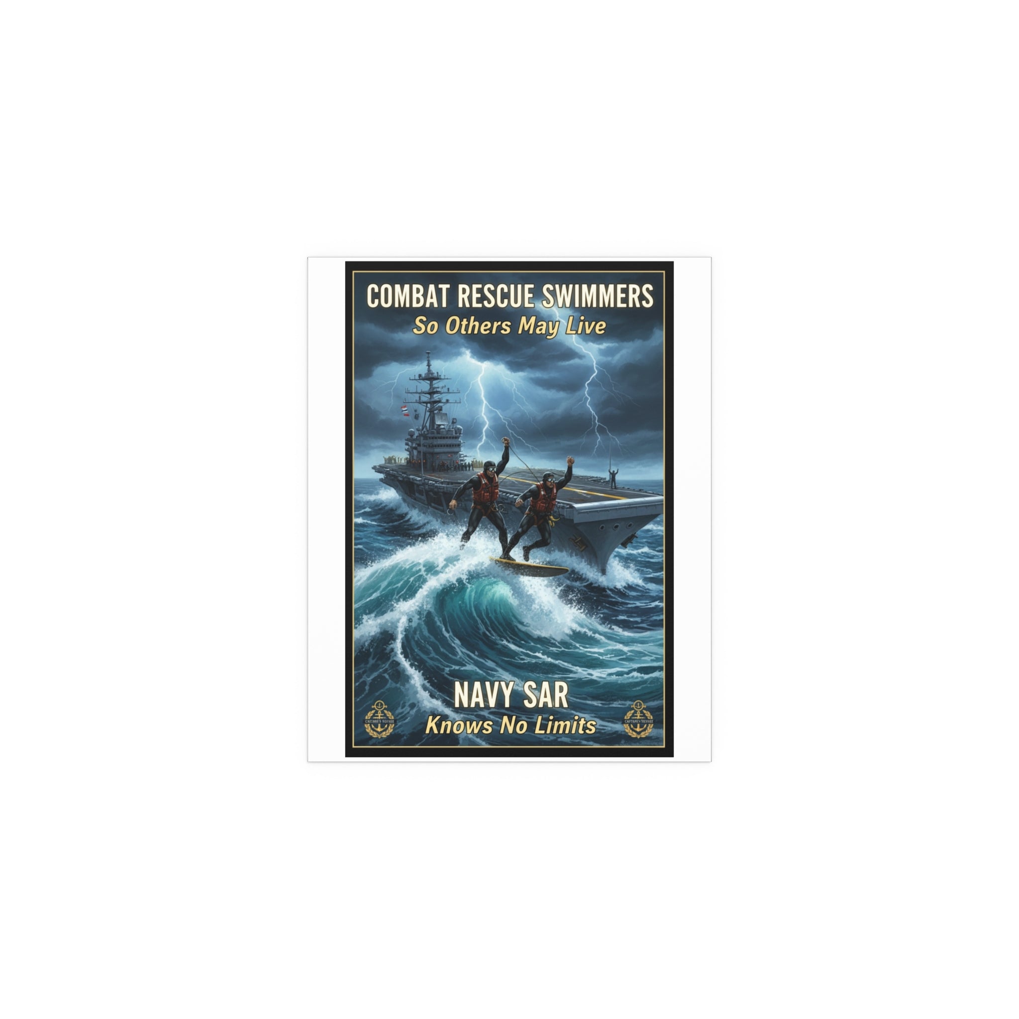 Navy Storm Surfing Silk Poster — Military Aircraft Carrier Art Print (Indoor/Outdoor)
