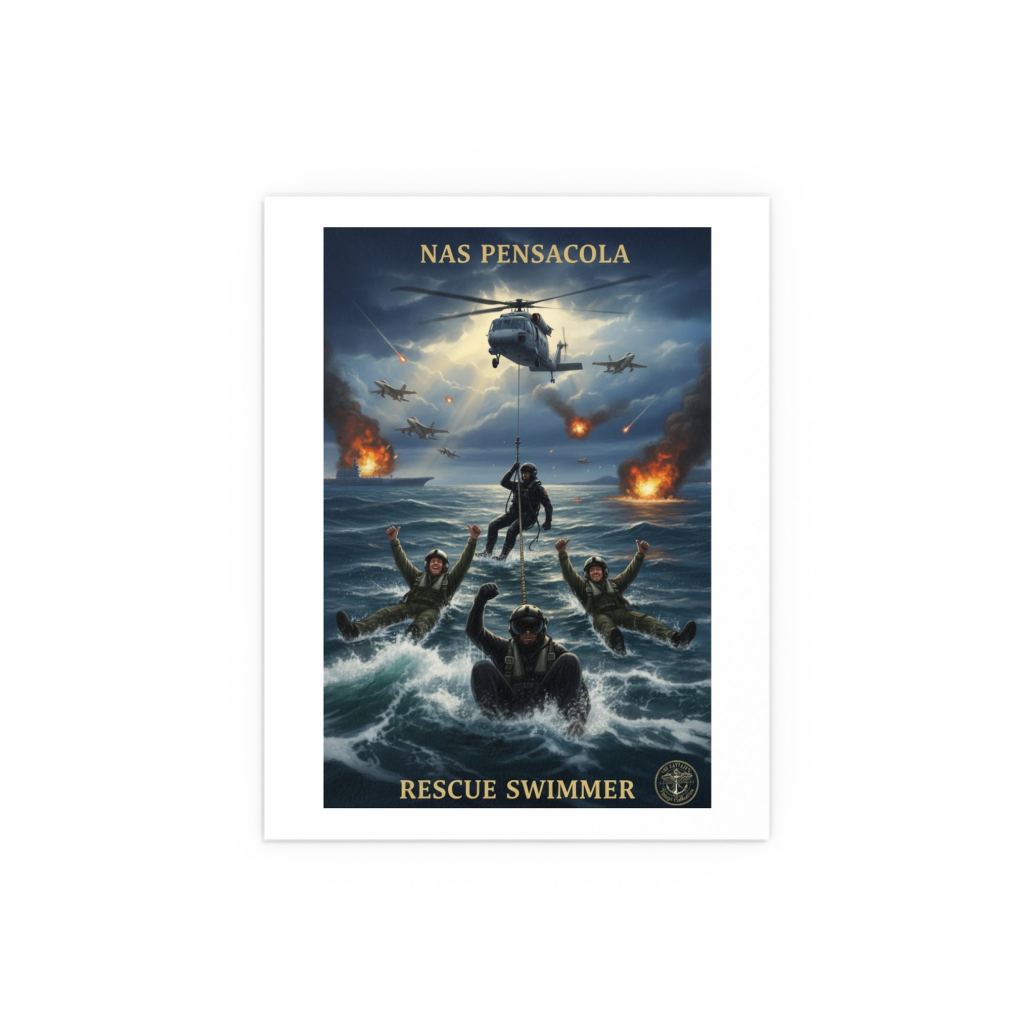 Rescue Swimmer Silk Poster — NAS Pensacola Military Aviation Art (Indoor/Outdoor)