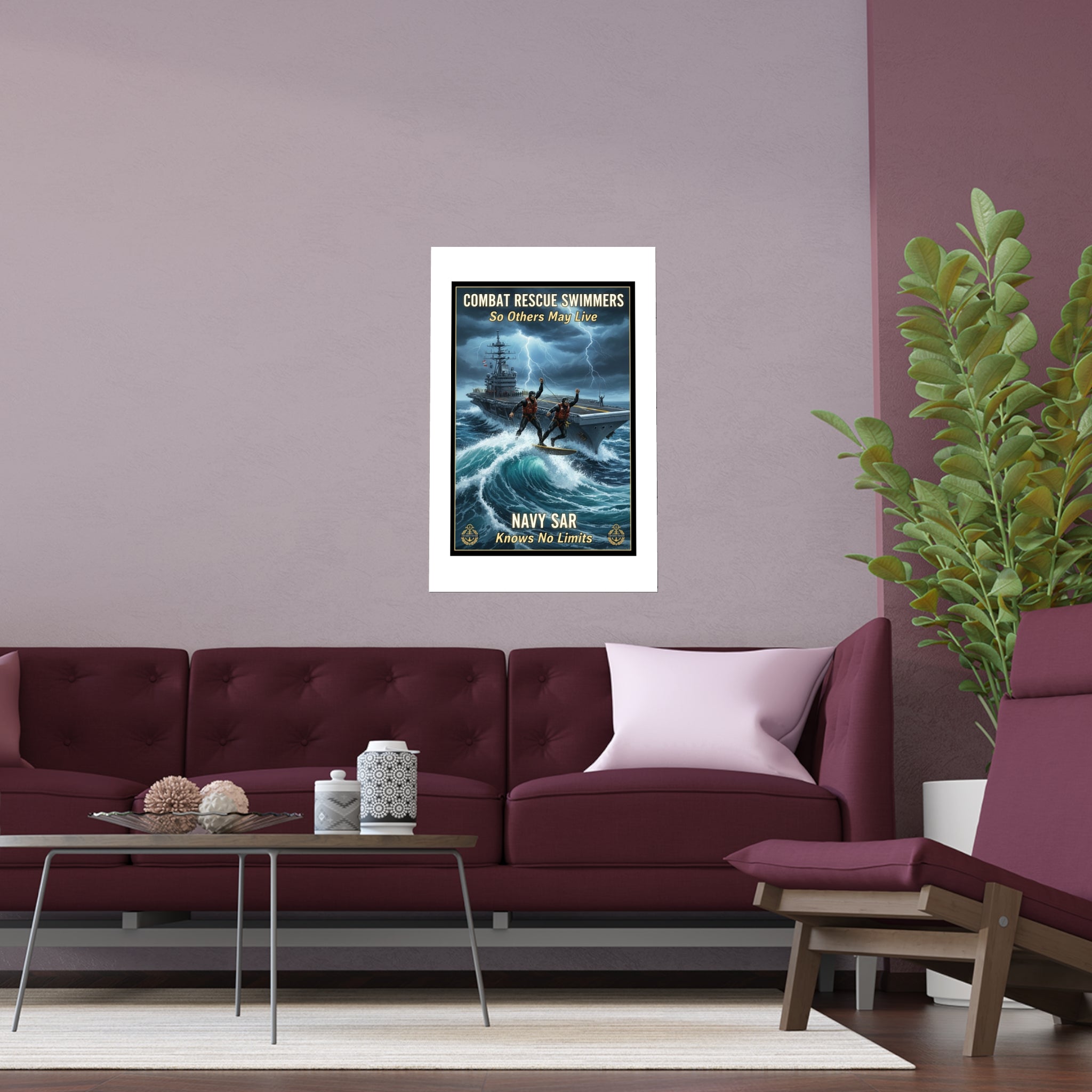 Navy Storm Surfing Silk Poster — Military Aircraft Carrier Art Print (Indoor/Outdoor)