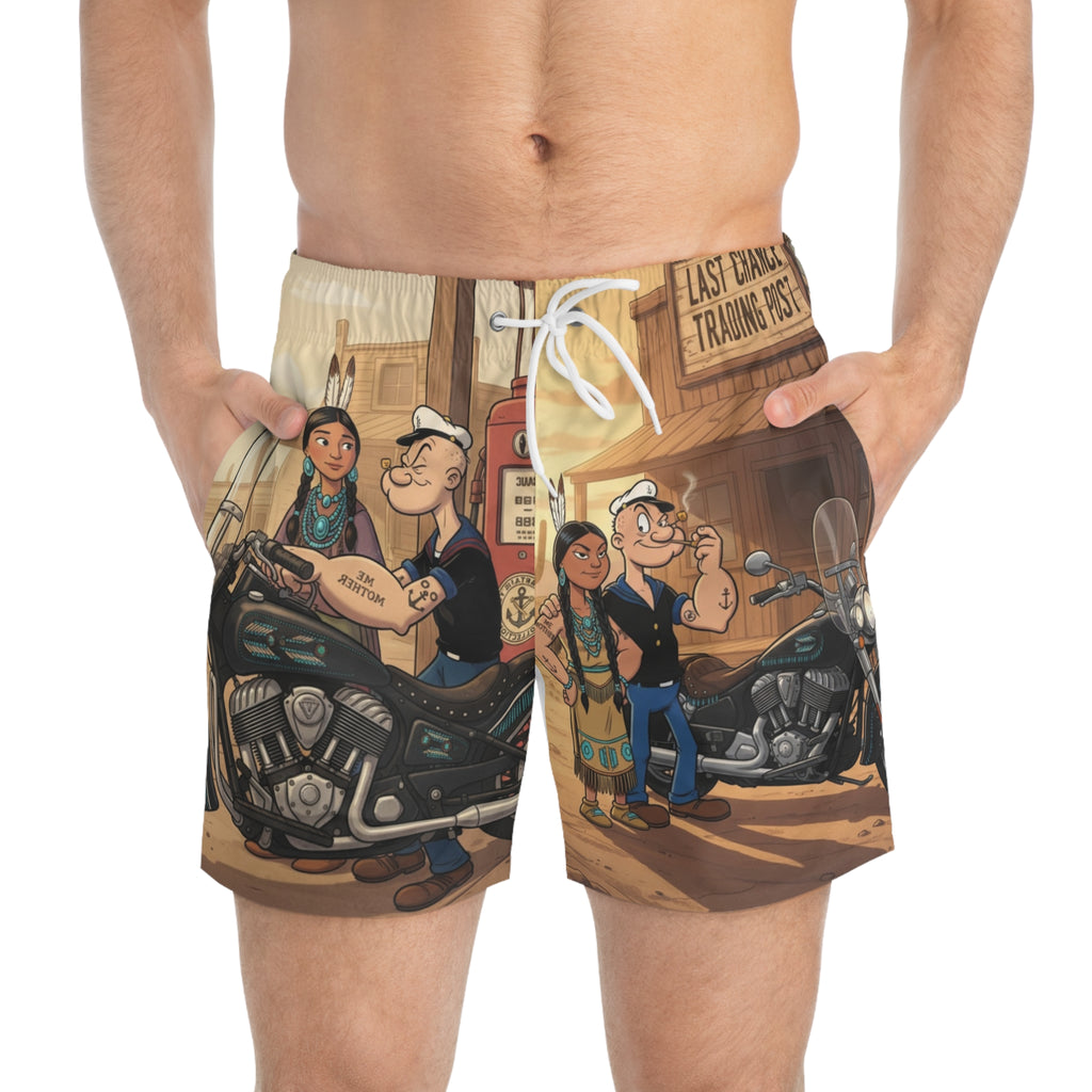 Popeye & Olive Motorcycle Swim Trunks