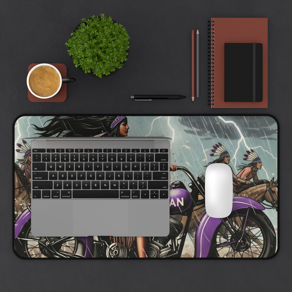 Indian Motorcycle Native Rider Desk Mat — Vintage Biker Art Mouse Pad