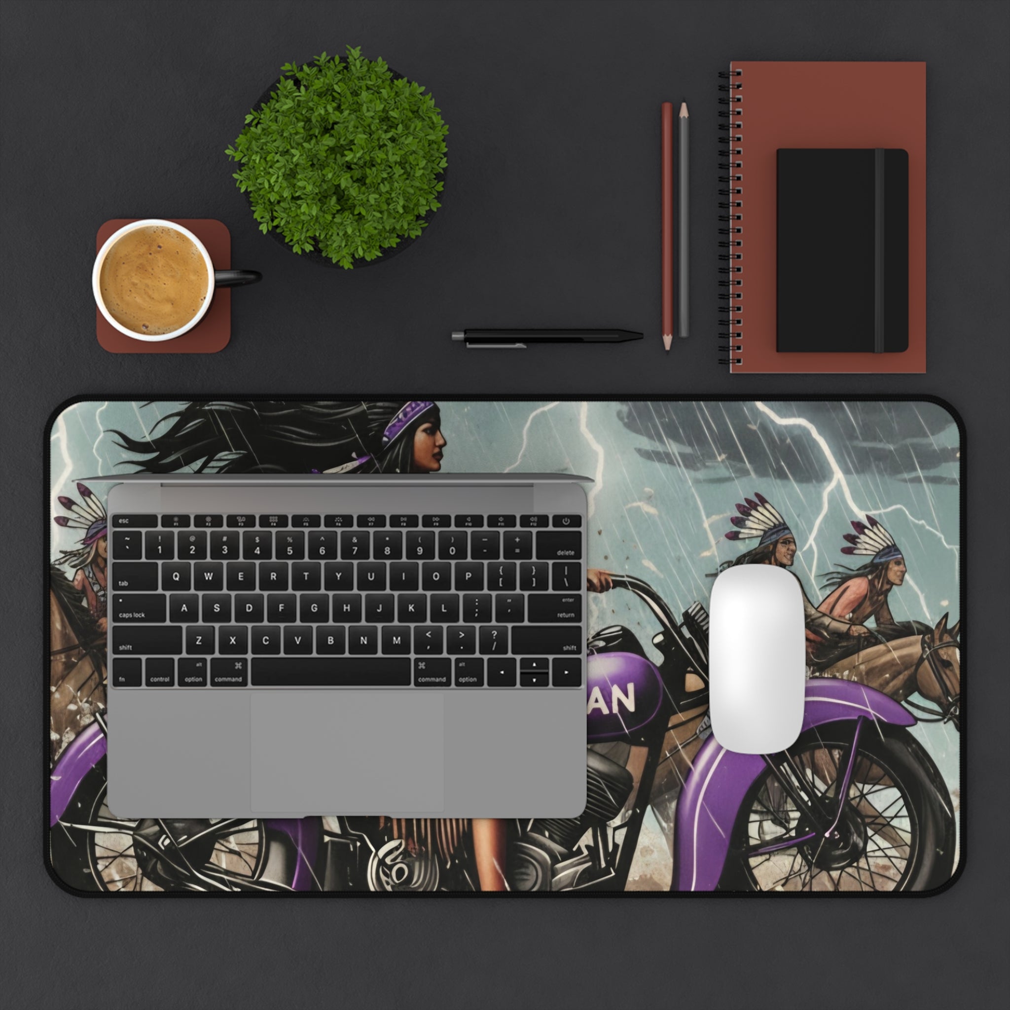Indian Motorcycle Native Rider Desk Mat — Vintage Biker Art Mouse Pad