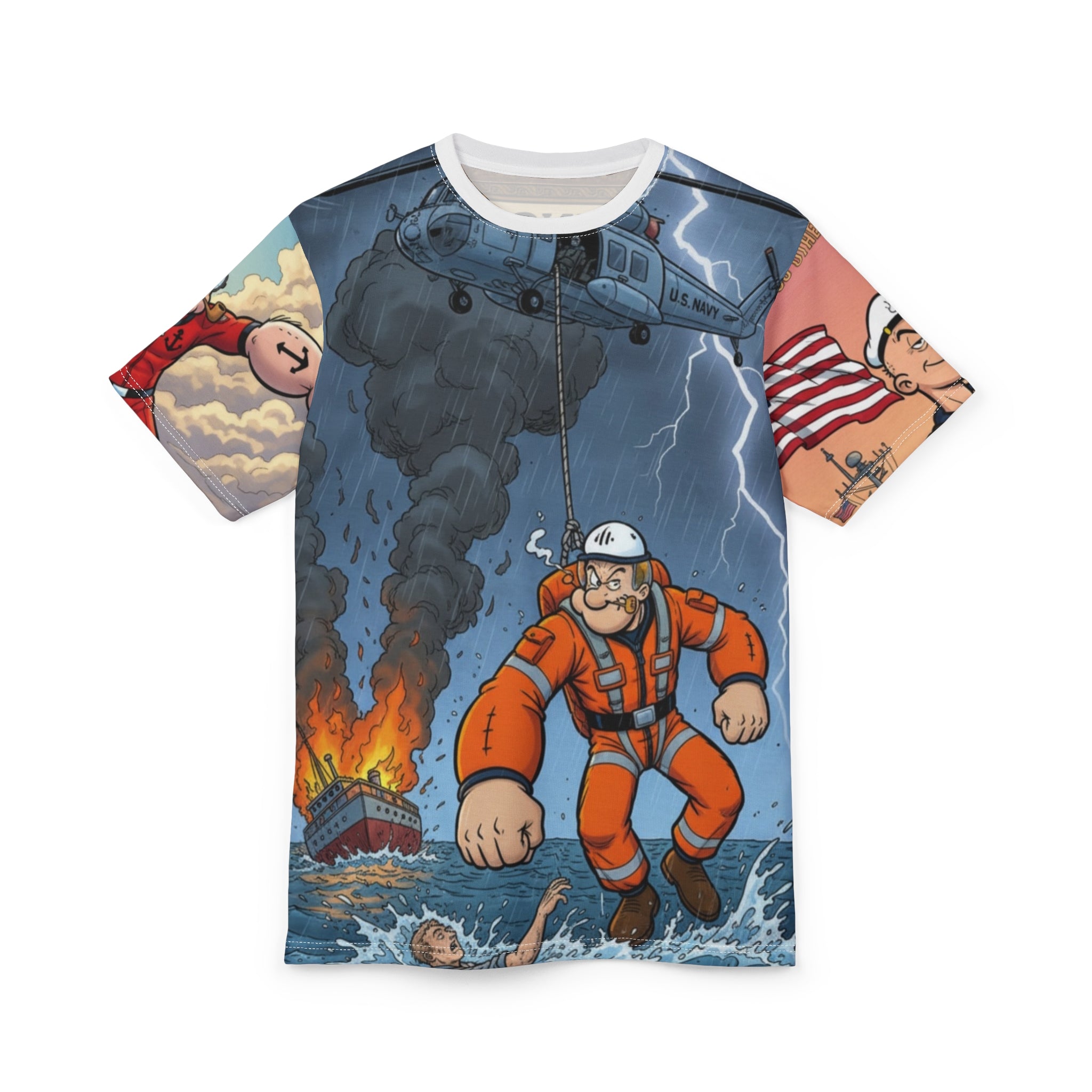 Rescue Helicopter Graphic Tee — Navy SAR Hero All-Over Print