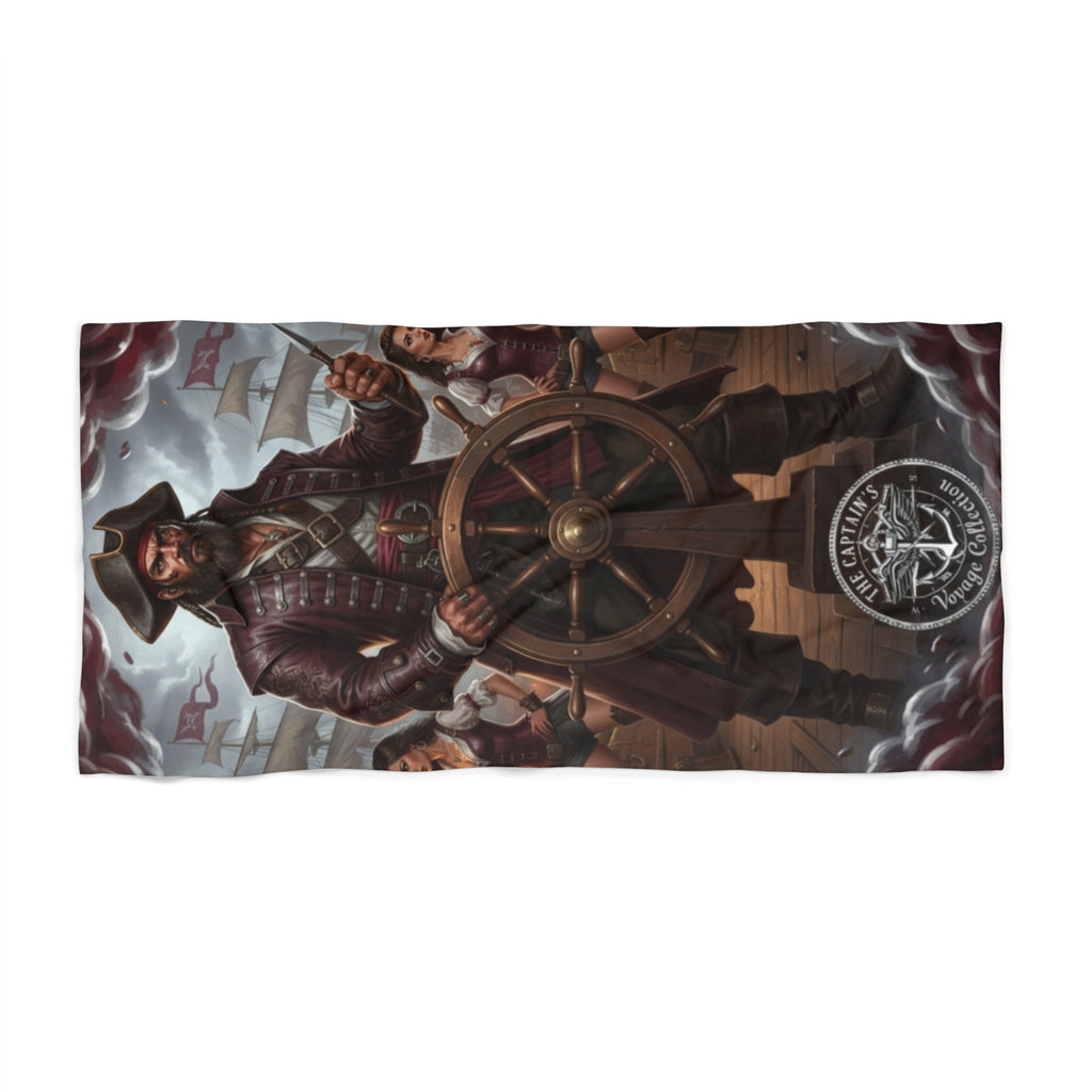 Pirate Captain Beach Towel — Vintage Nautical Ship Wheel Design