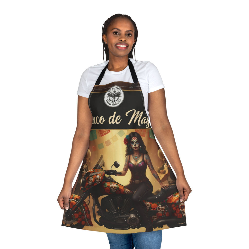 Cinco de Mayo Sugar Skull Biker Apron — Day of the Dead Motorcycle Cooking Apron