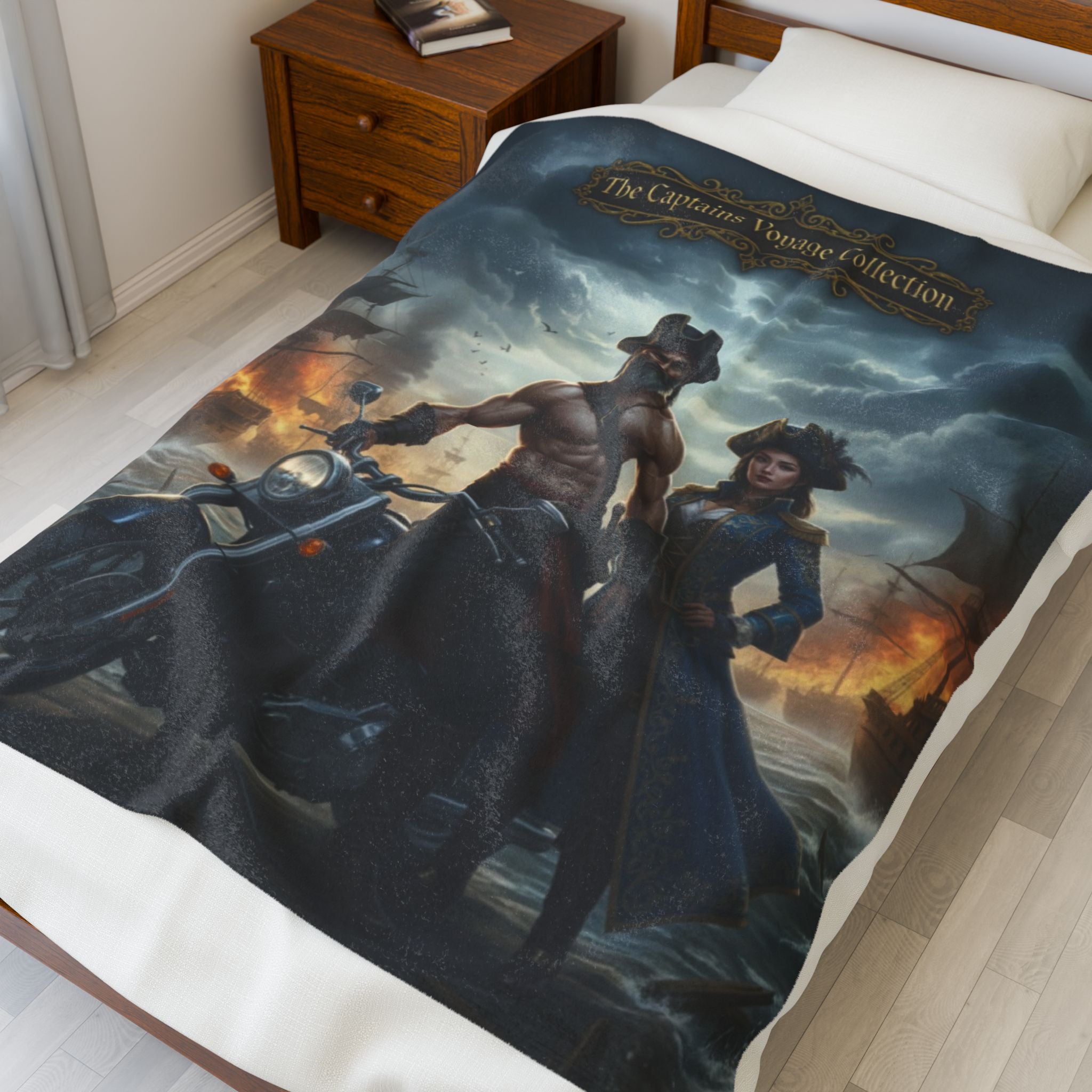 Velveteen Plush Blanket — "The Captain's Voyage Collection" Pirate & Biker Fantasy Throw