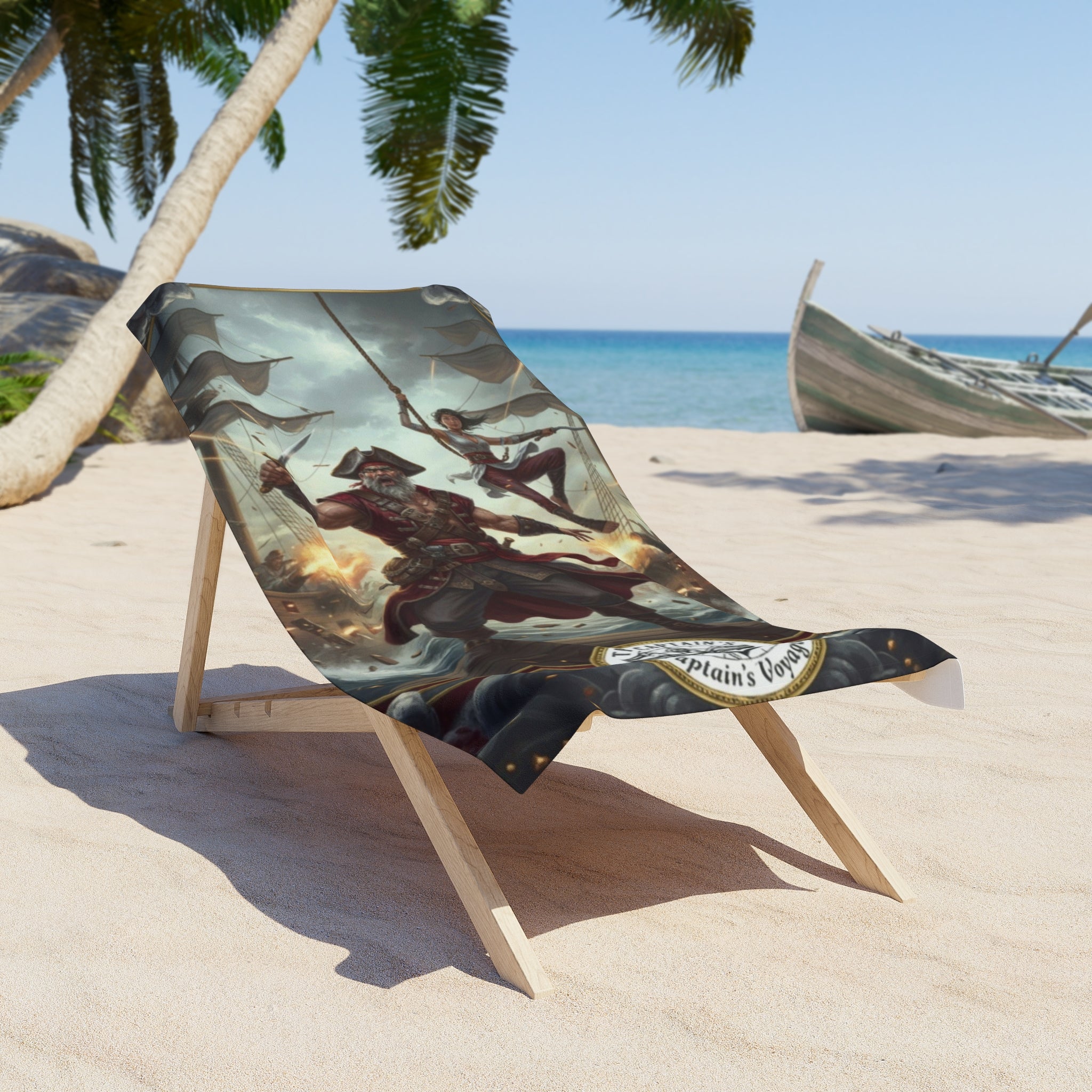 Pirate Ship Battle Beach Towel — Nautical Captain Design