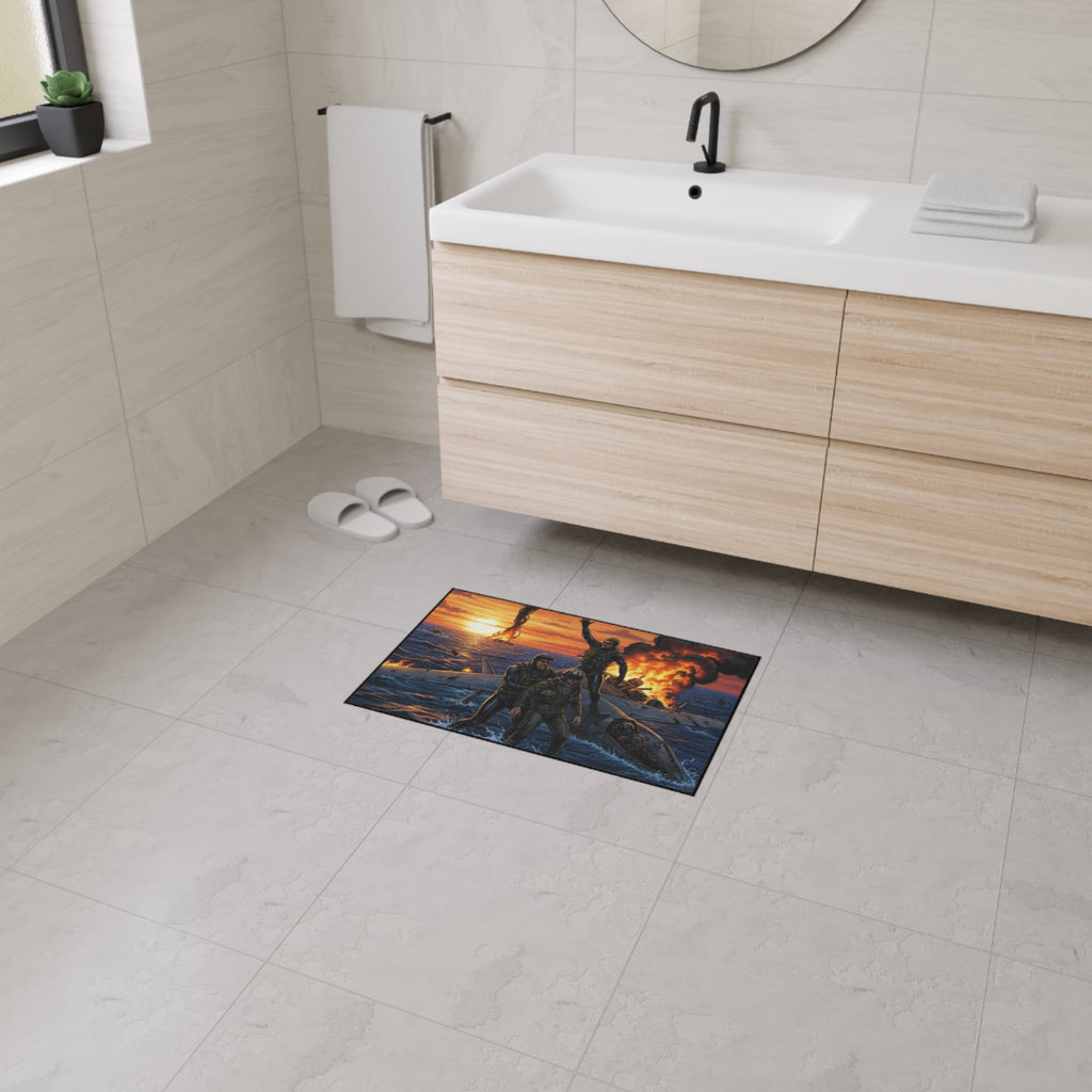 Heavy Duty Floor Mat — Rescue at Sea WWII Bomber Survivors Scene