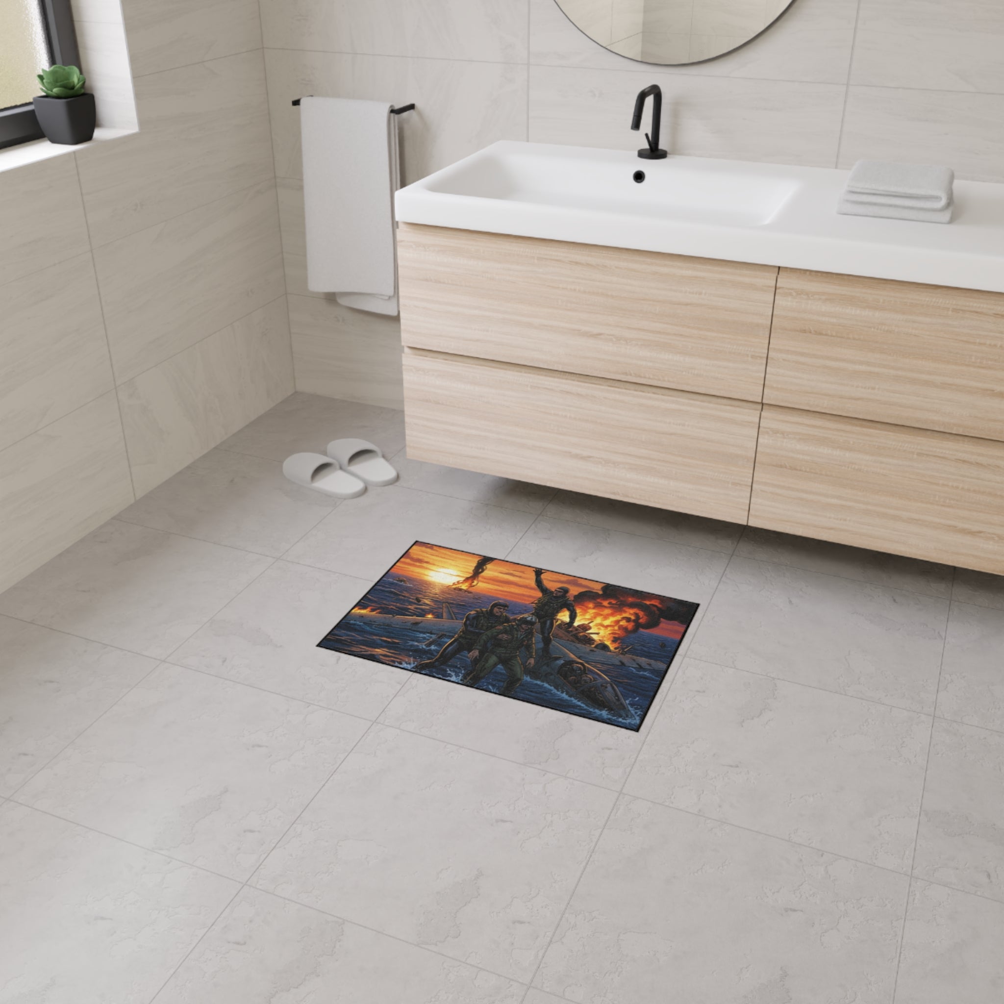 Heavy Duty Floor Mat — Rescue at Sea WWII Bomber Survivors Scene
