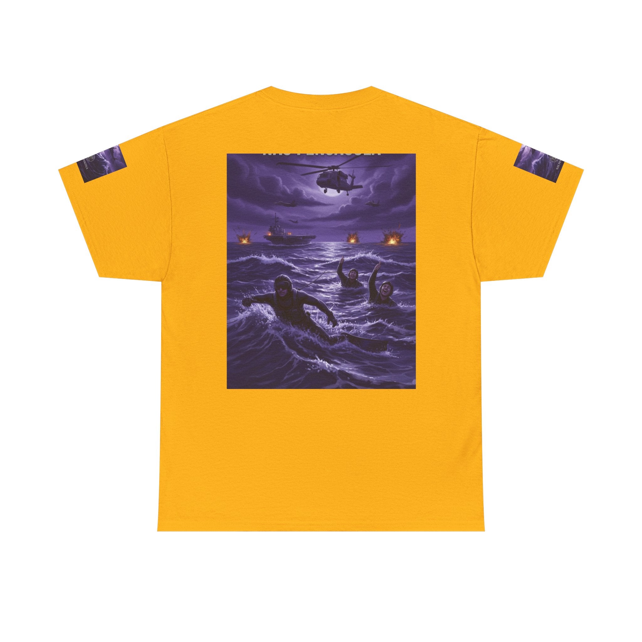 Rescue Night Tee — Purple Helicopter Sea Rescue Graphic T-Shirt