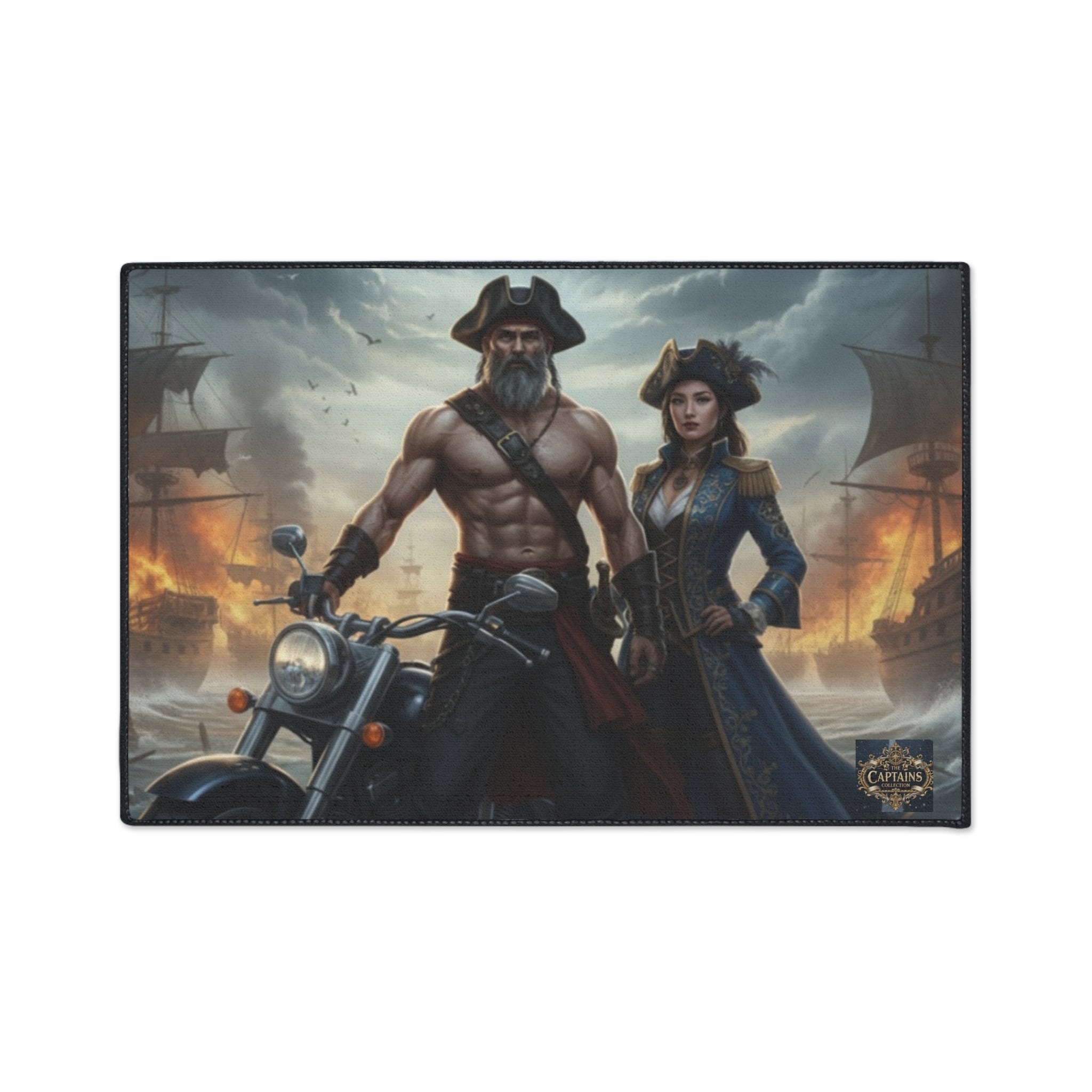 Pirate Captain & Corsair Heavy-Duty Floor Mat — Nautical Motorcycle Art Rug