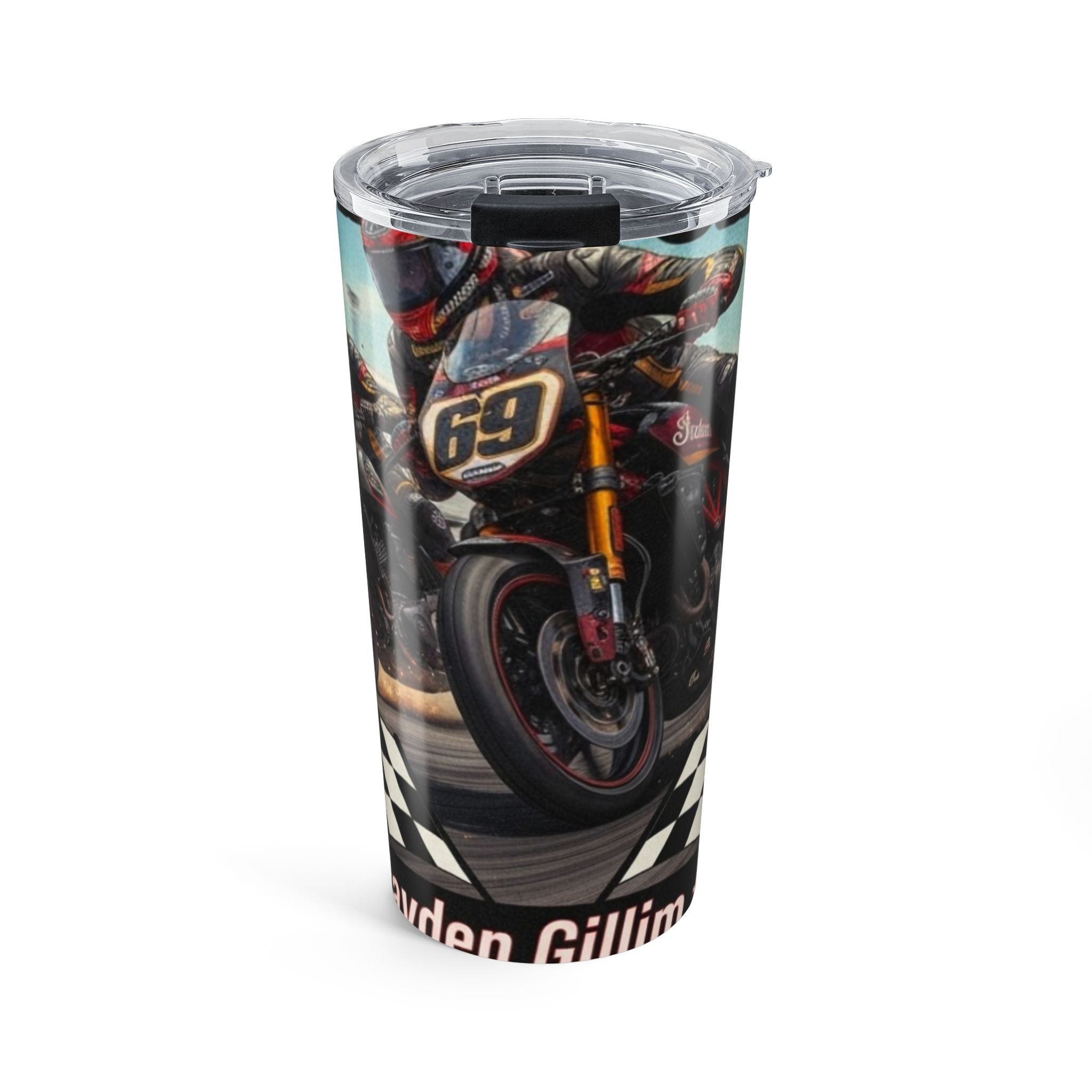 Motorcycle Racing 20oz Tumbler — Custom Rider Name Travel Cup