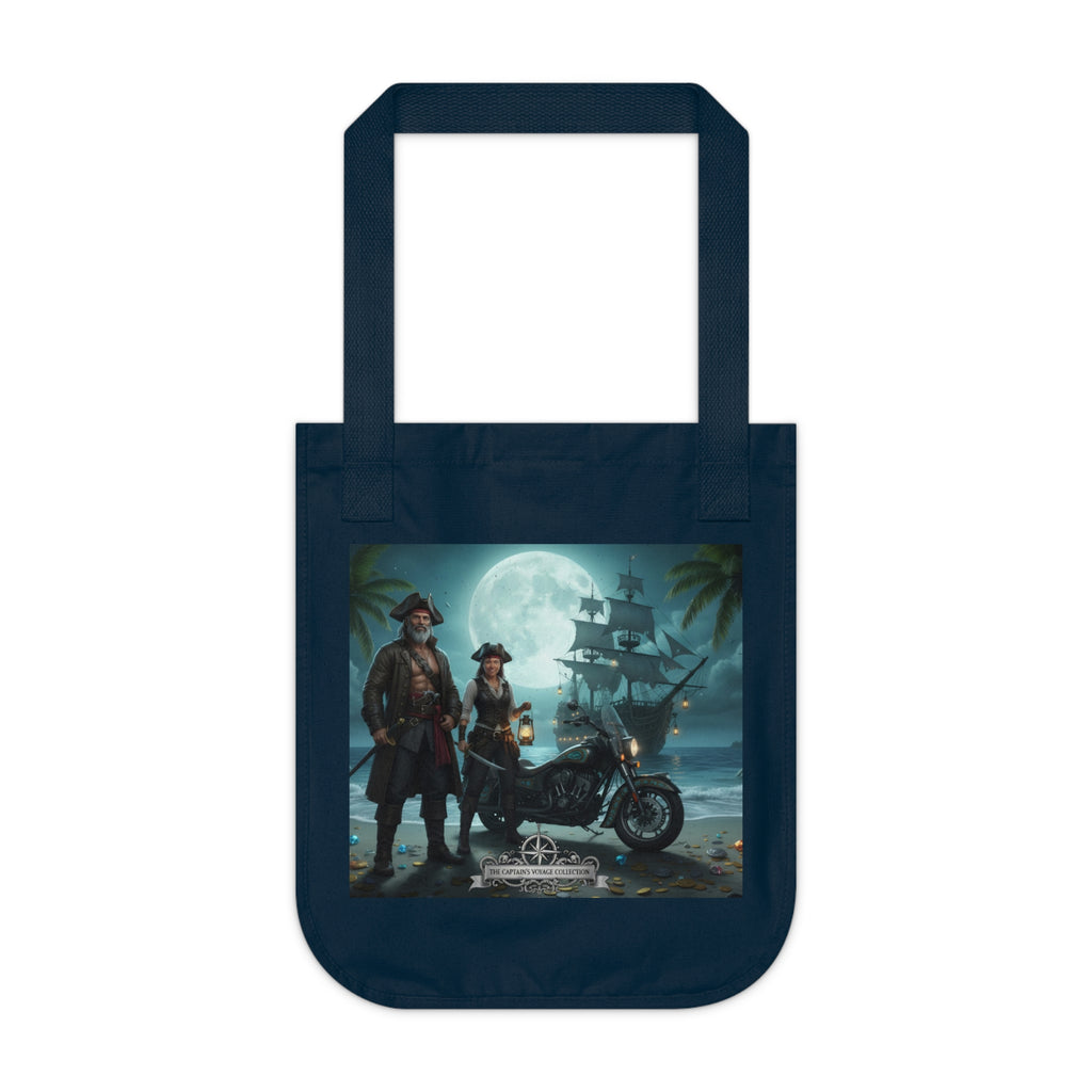 Pirate Night Motorcycle Tote — Moonlit Ship & Buccaneers Organic Canvas Bag