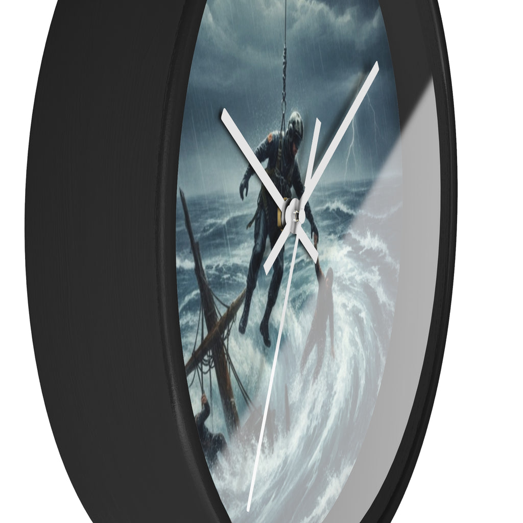 Wall Clock - Dramatic Rescue at Sea Nautical Storm Art Clock