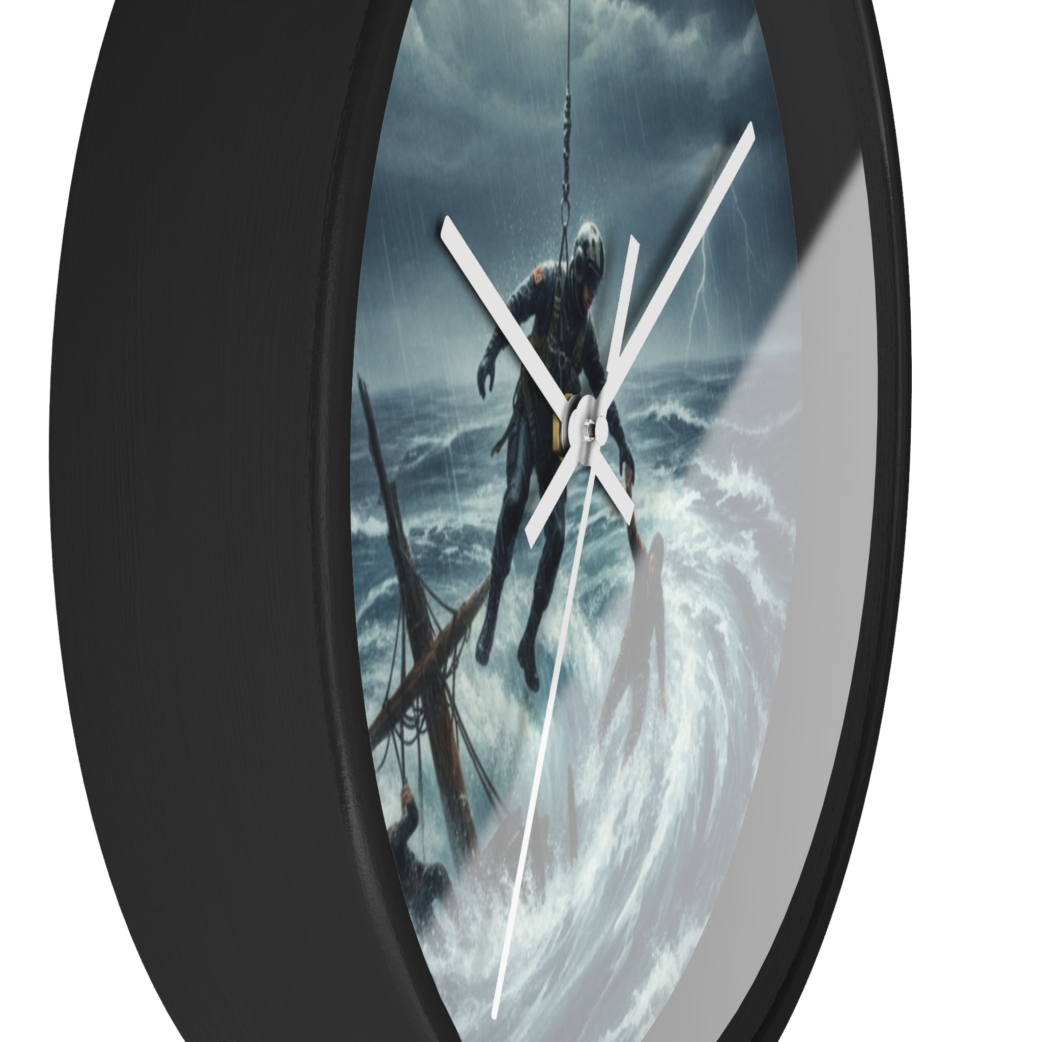 Wall Clock - Dramatic Rescue at Sea Nautical Storm Art Clock