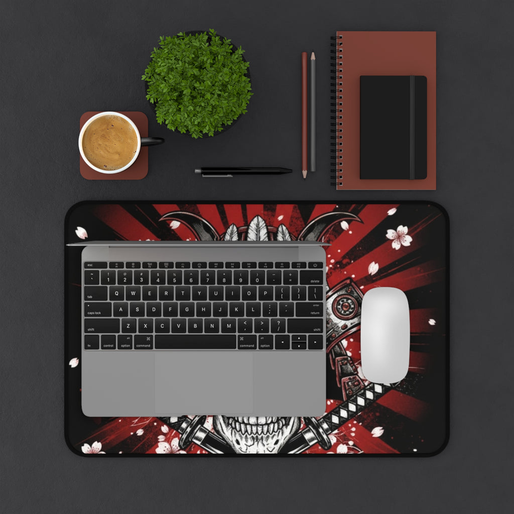 Samurai Skull Desk Mat — Red Cherry Blossom Gaming Mousepad
