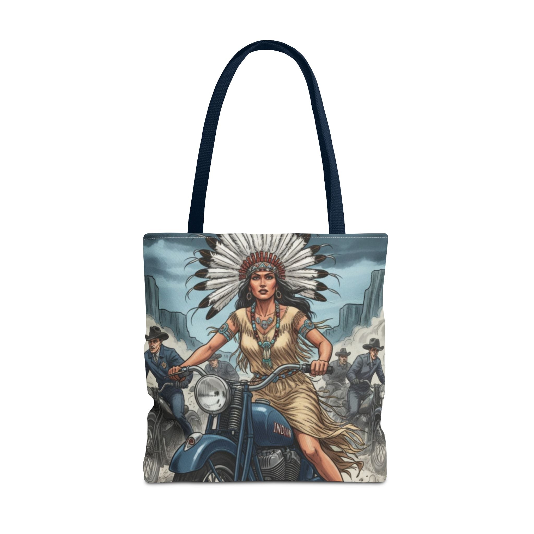 Vintage Biker Tote Bag — Motorcycle Pinup with Headdress
