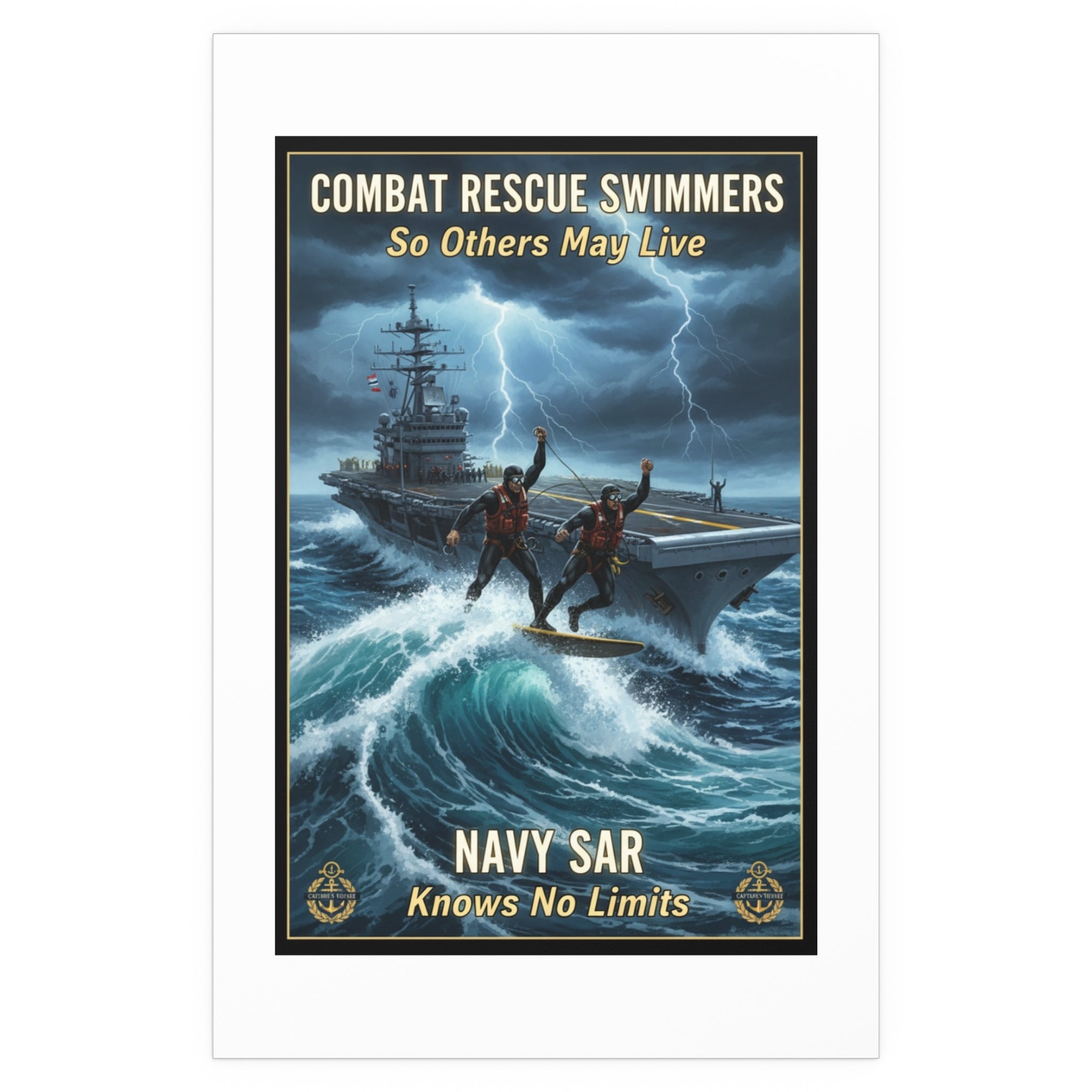 Navy Storm Surfing Silk Poster — Military Aircraft Carrier Art Print (Indoor/Outdoor)