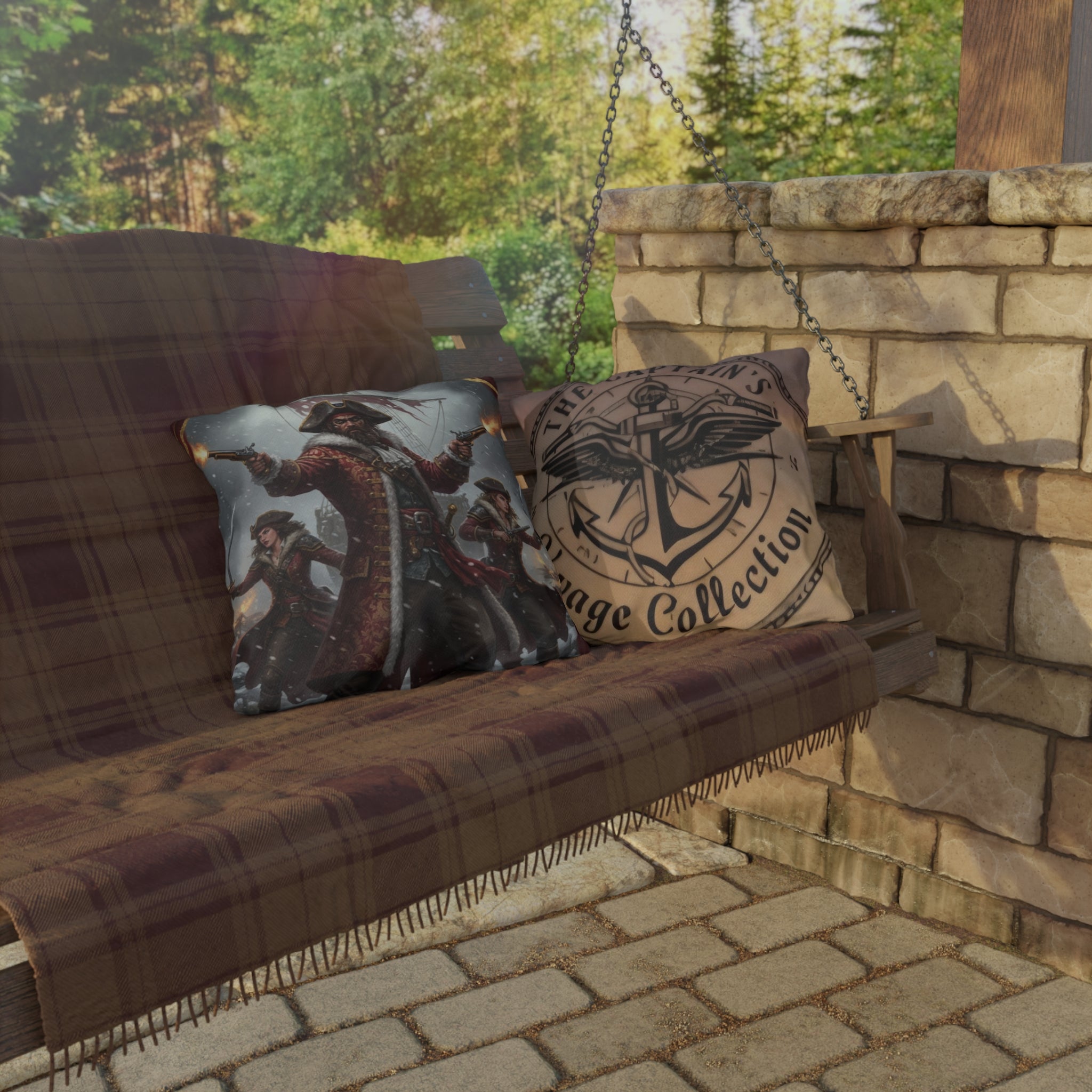 Pirate Captain Outdoor Pillow — Nautical Anchor "The Captain's Voyage Collection" Garden Cushion