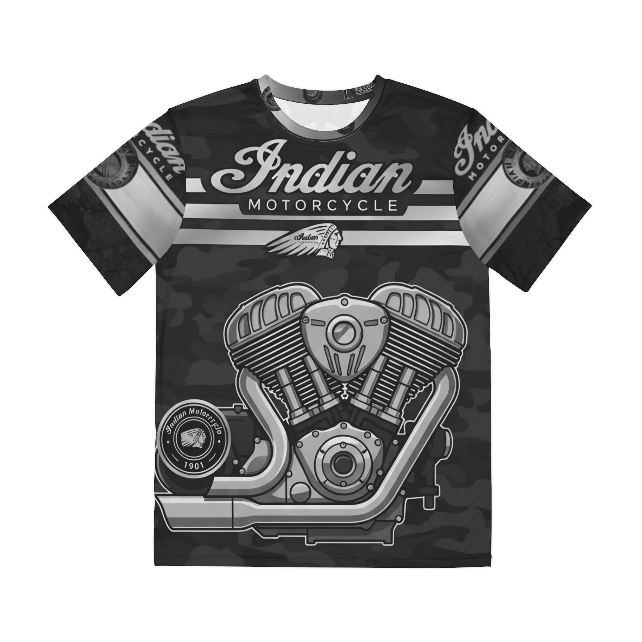 Indian Motorcycle Engine Graphic Tee — Men’s All-Over Print