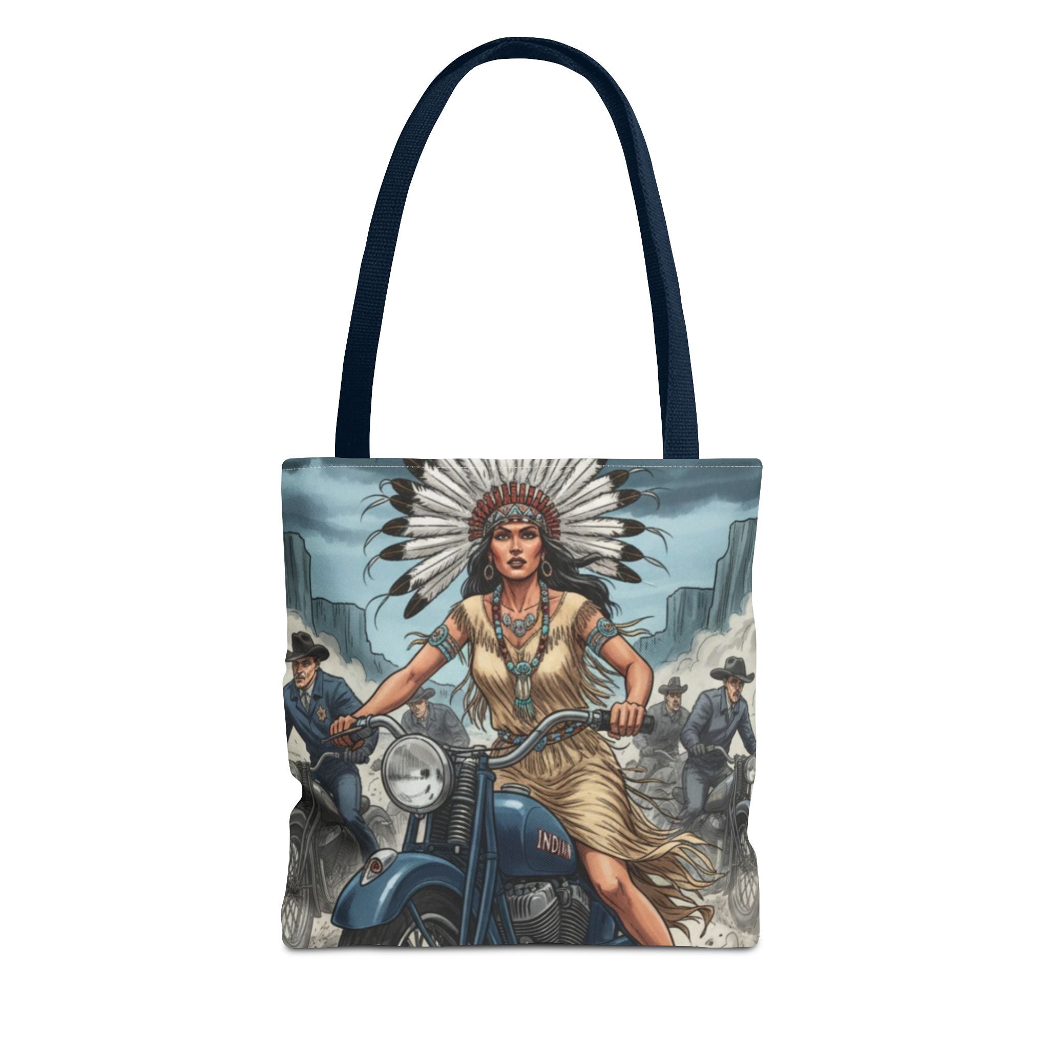 Vintage Biker Tote Bag — Motorcycle Pinup with Headdress