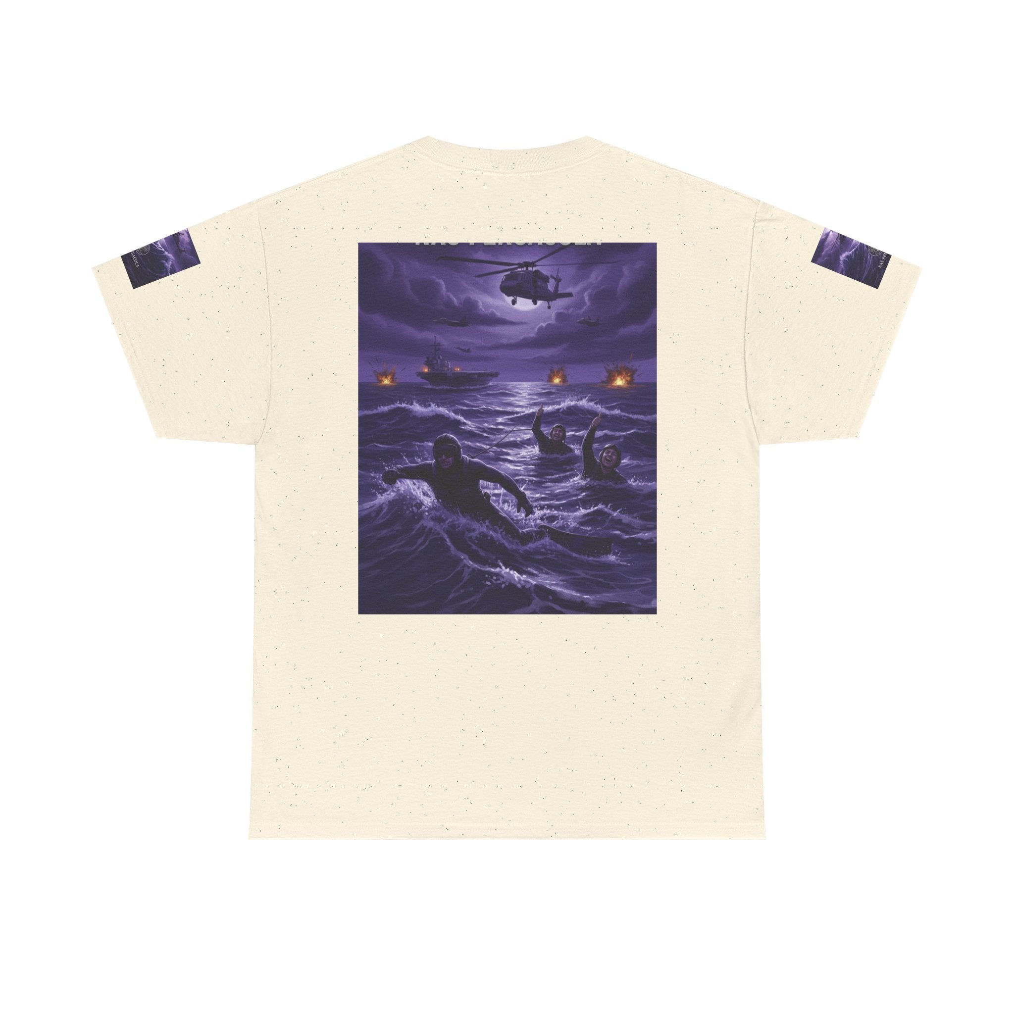 Rescue Night Tee — Purple Helicopter Sea Rescue Graphic T-Shirt
