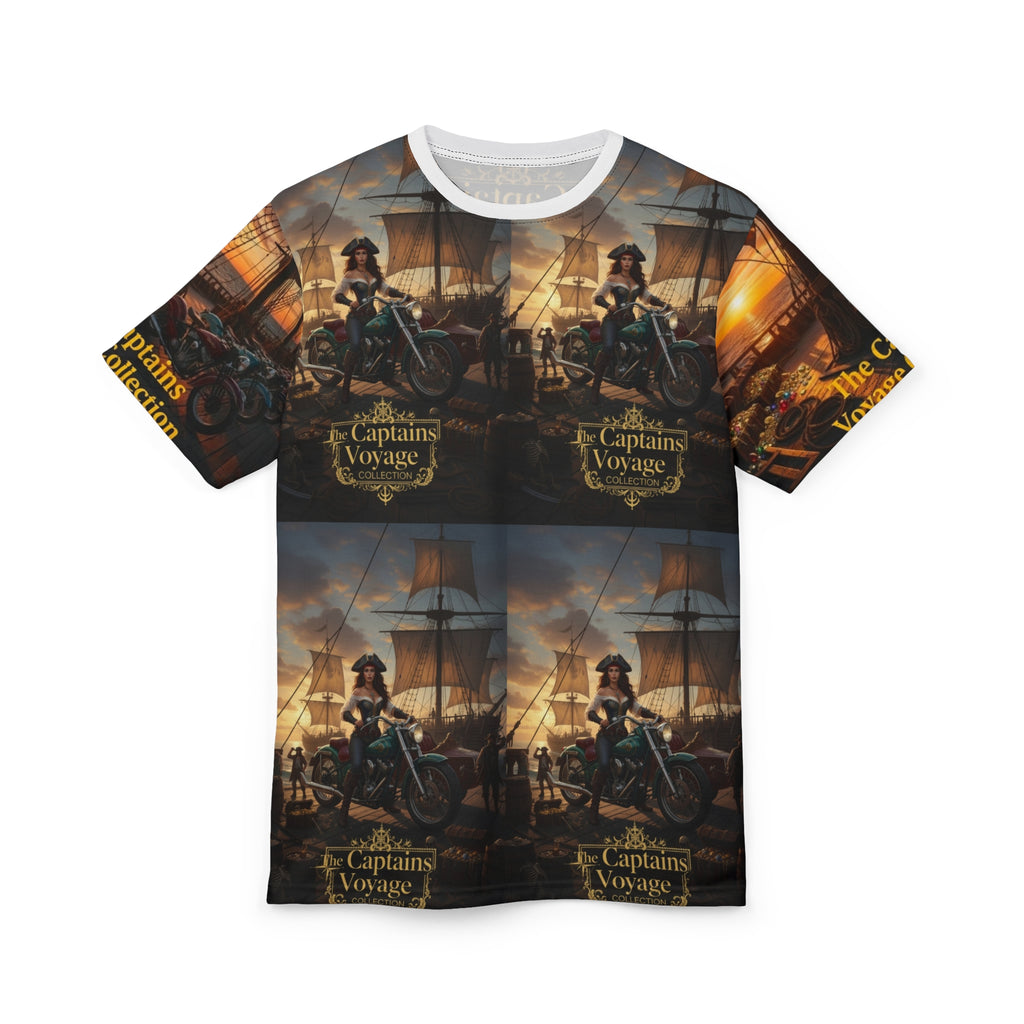 Captain's Voyage All-Over Print Tee — Pirate Captain Motorcycle Nautical Graphic Shirt