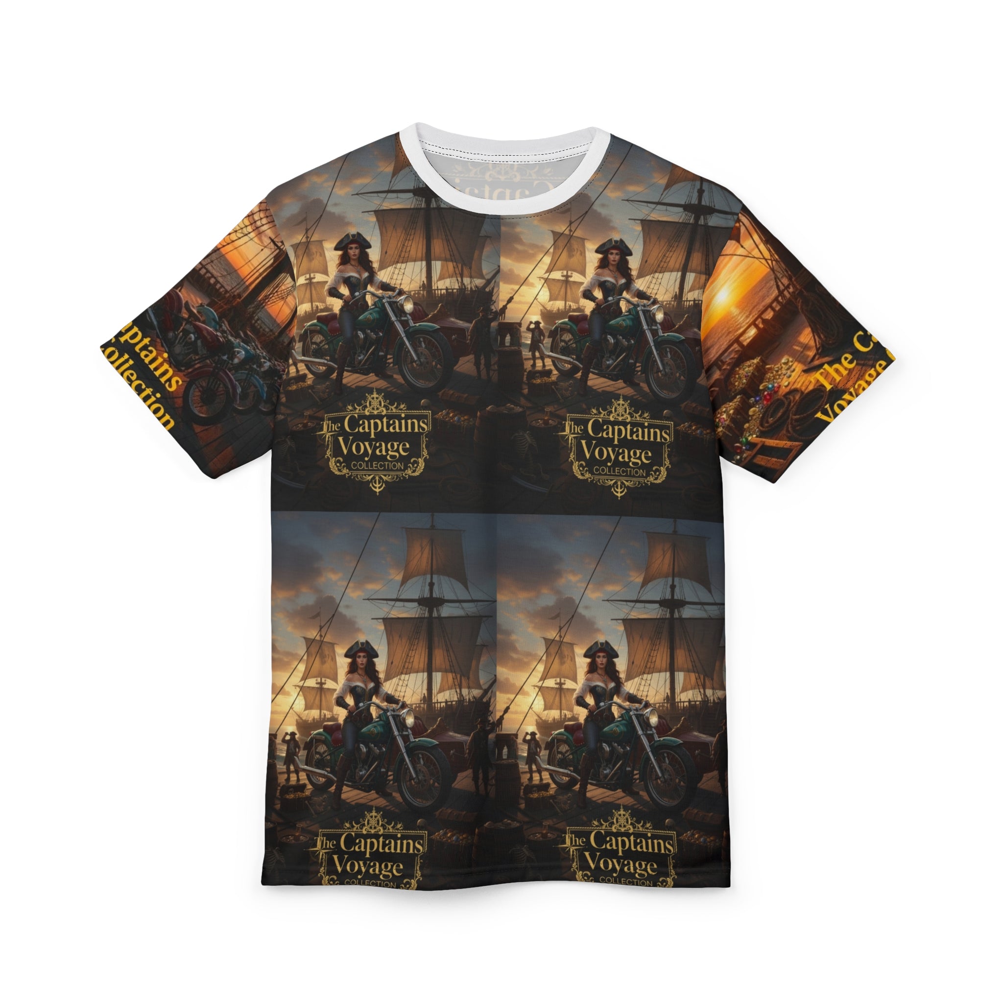 Captain's Voyage All-Over Print Tee — Pirate Captain Motorcycle Nautical Graphic Shirt