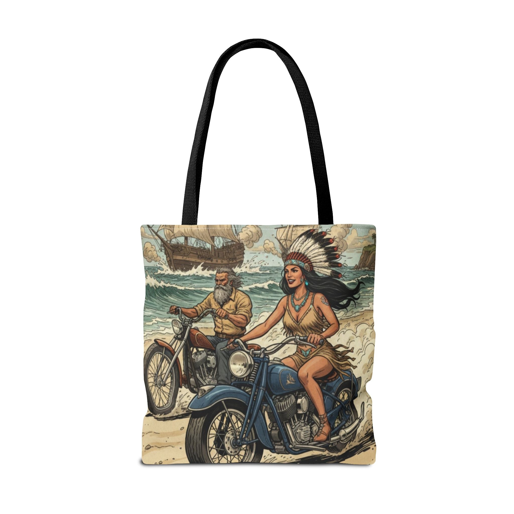 Vintage Biker Tote Bag — Motorcycle Pinup with Headdress