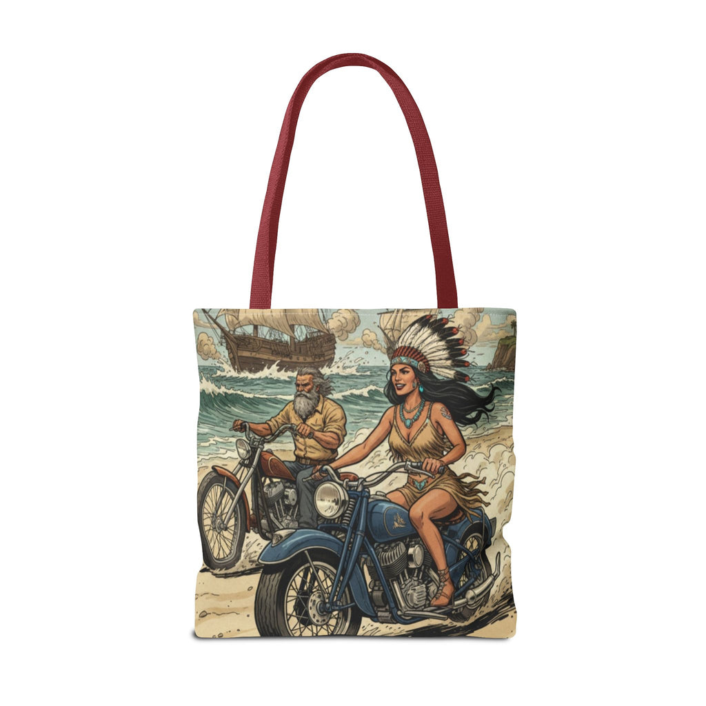 Vintage Biker Tote Bag — Motorcycle Pinup with Headdress