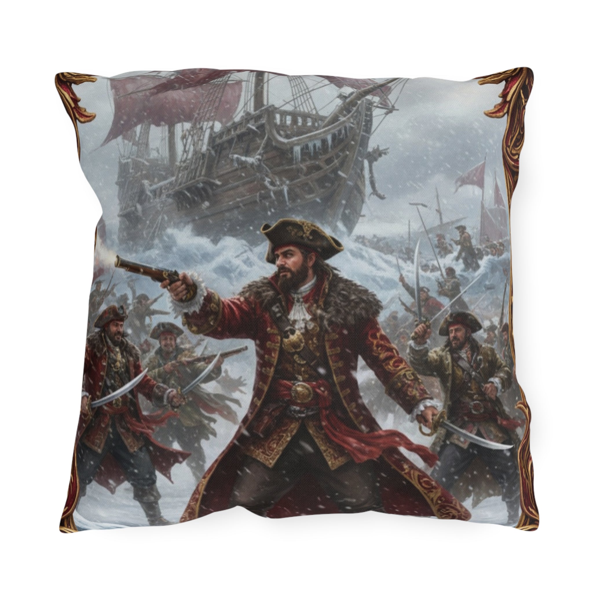 Nautical Pirate Captain Outdoor Pillow — Vintage Ship Anchor Voyage Accent Cushion
