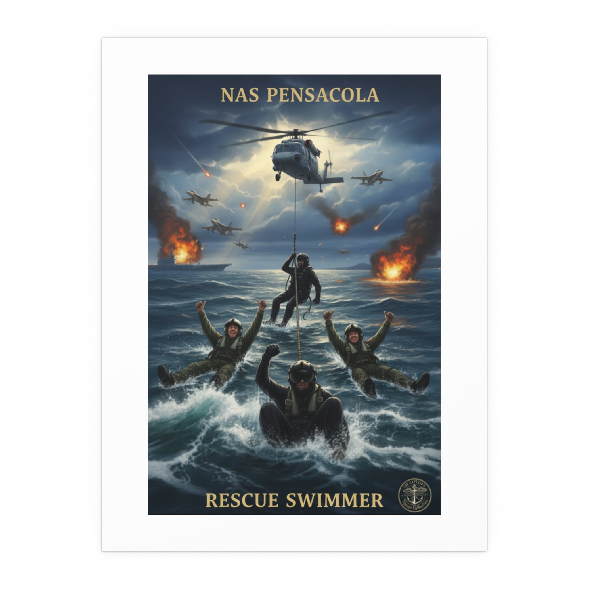 Rescue Swimmer Silk Poster — NAS Pensacola Military Aviation Art (Indoor/Outdoor)